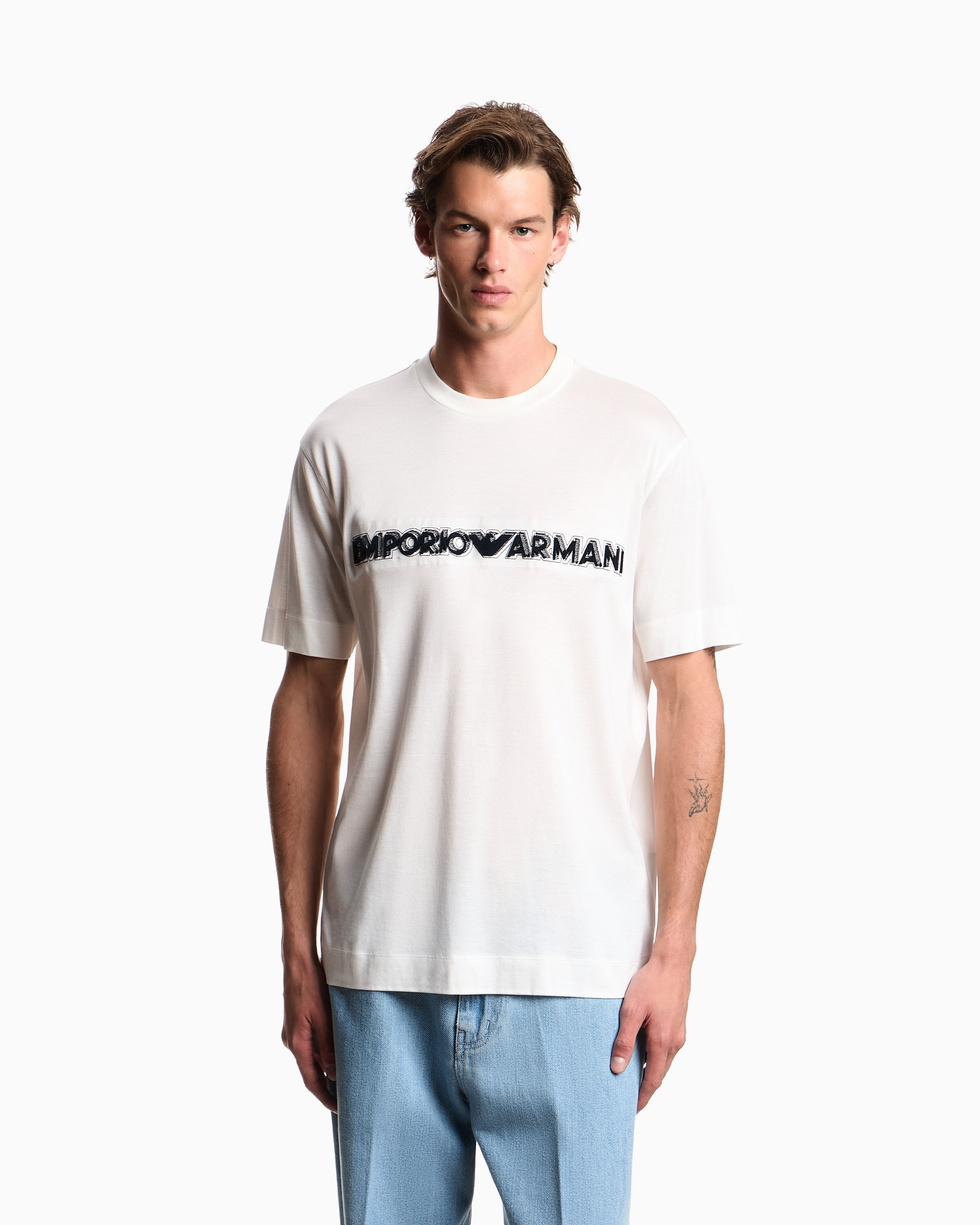 Emporio Armani Lyocell blend jersey T-shirt with soft-touch embossed logo