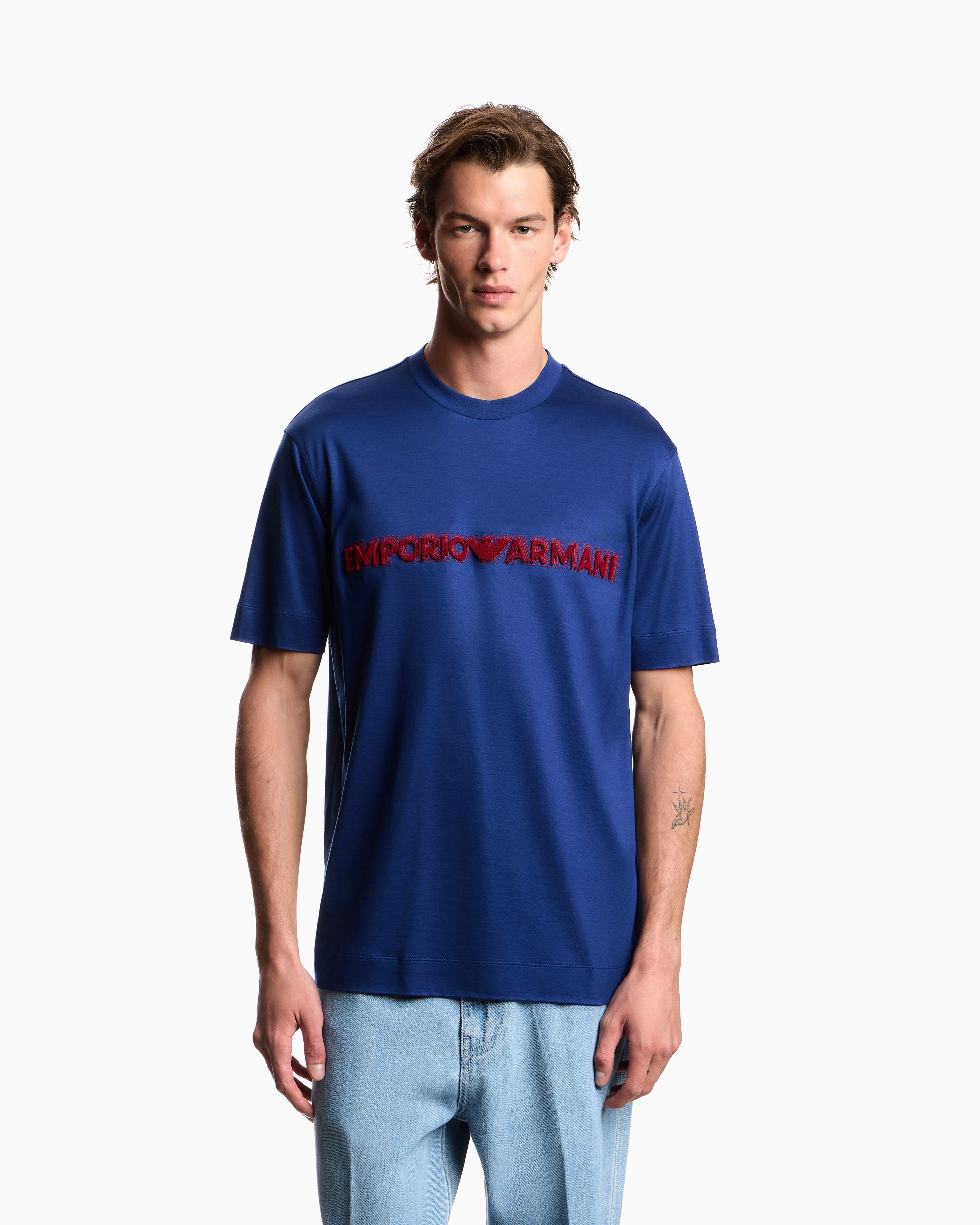 Emporio Armani Lyocell blend jersey T-shirt with soft-touch embossed logo