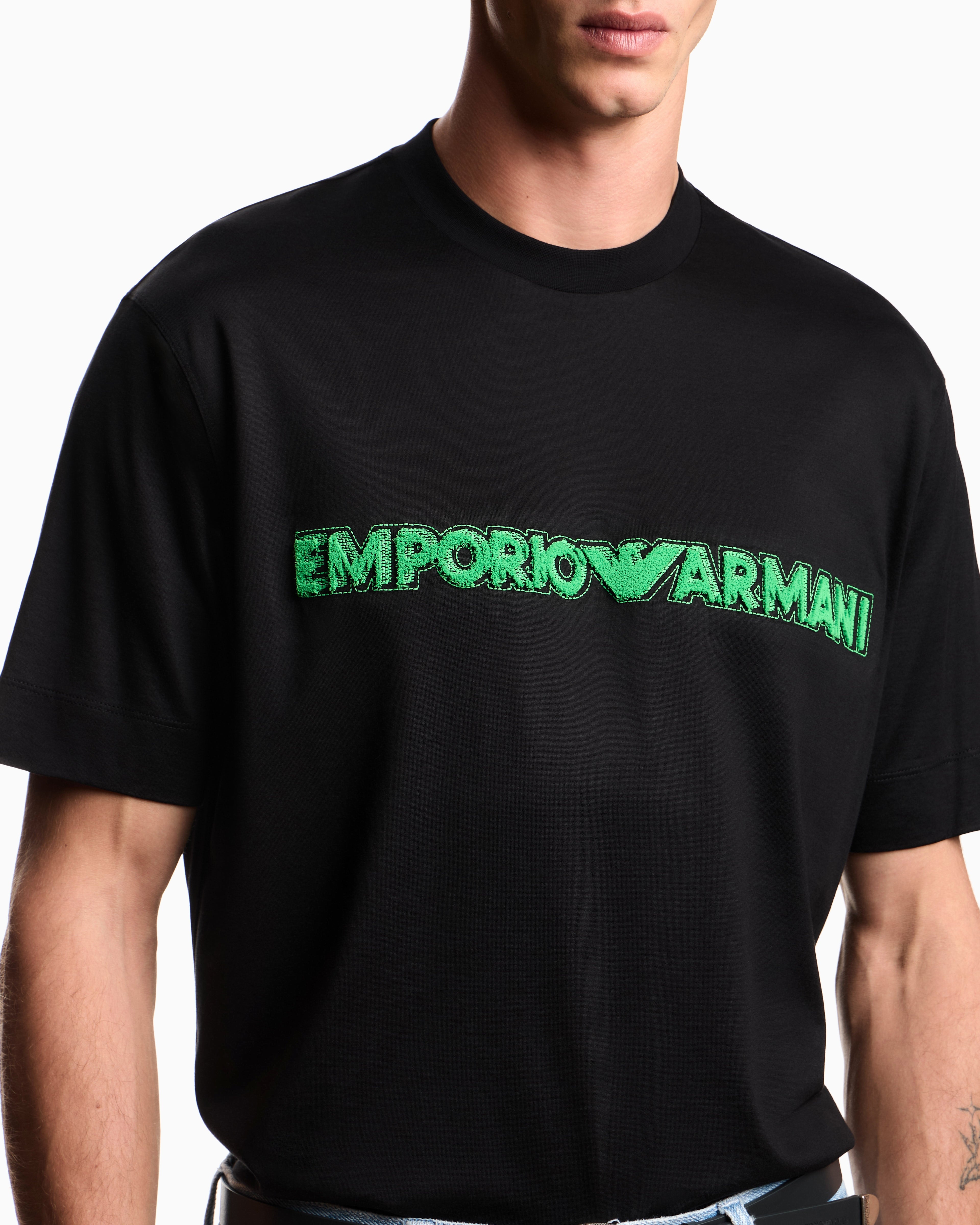 Emporio Armani Lyocell blend jersey T-shirt with soft-touch embossed logo