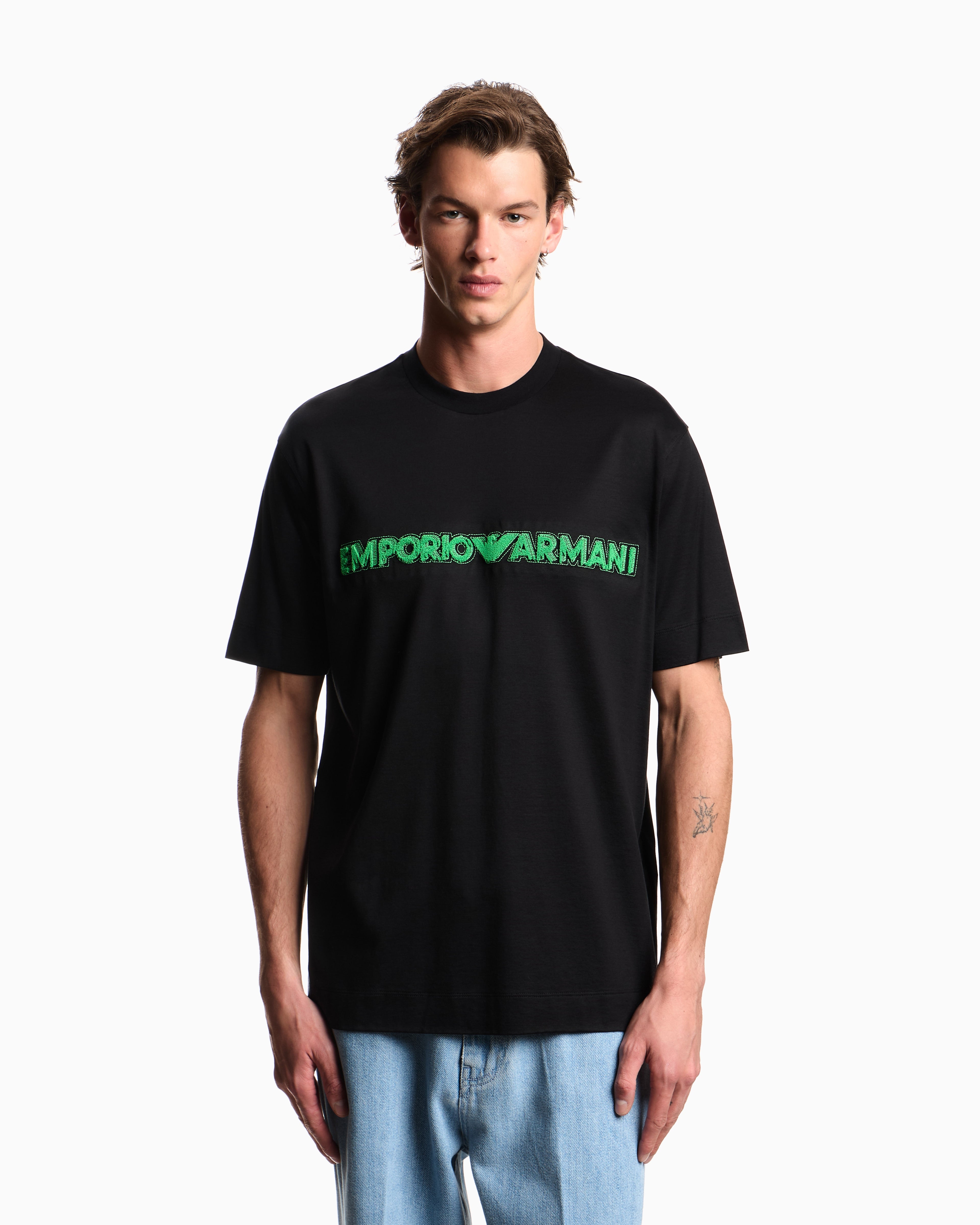Emporio Armani Lyocell blend jersey T-shirt with soft-touch embossed logo