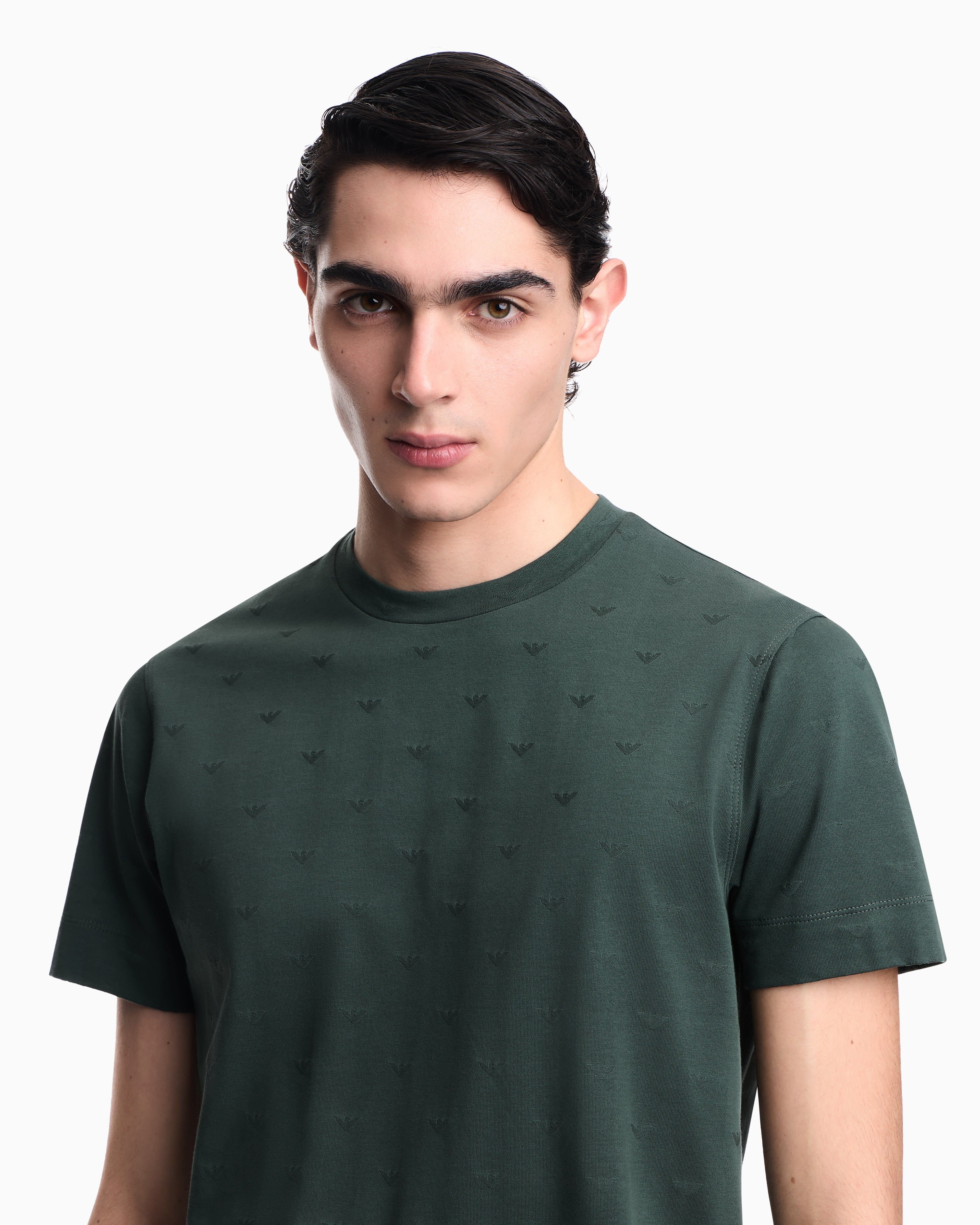Emporio Armani Slim-fit T-shirt in all-over micro-eagle jacquard jersey
