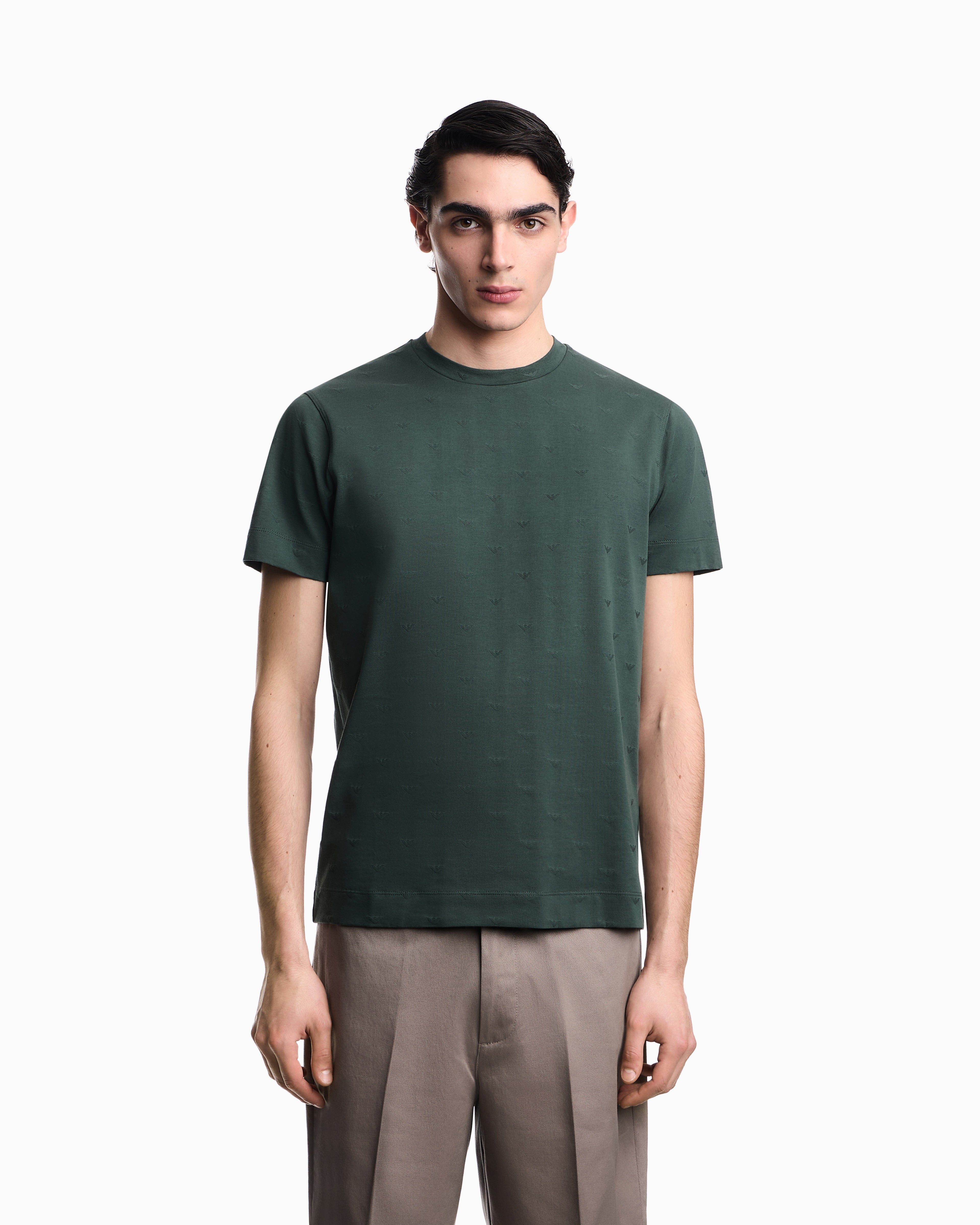 Emporio Armani Slim-fit T-shirt in all-over micro-eagle jacquard jersey