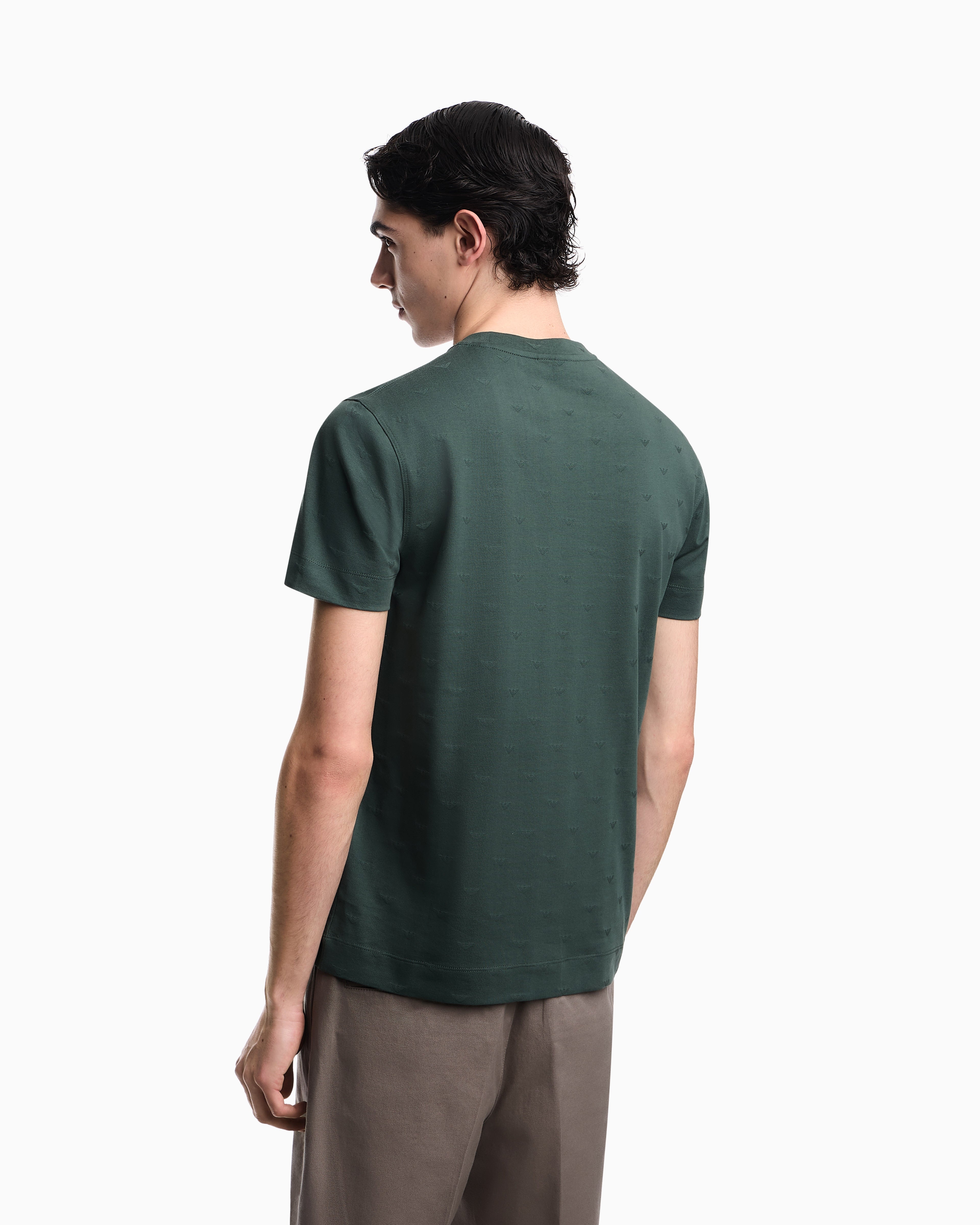 Emporio Armani Slim-fit T-shirt in all-over micro-eagle jacquard jersey