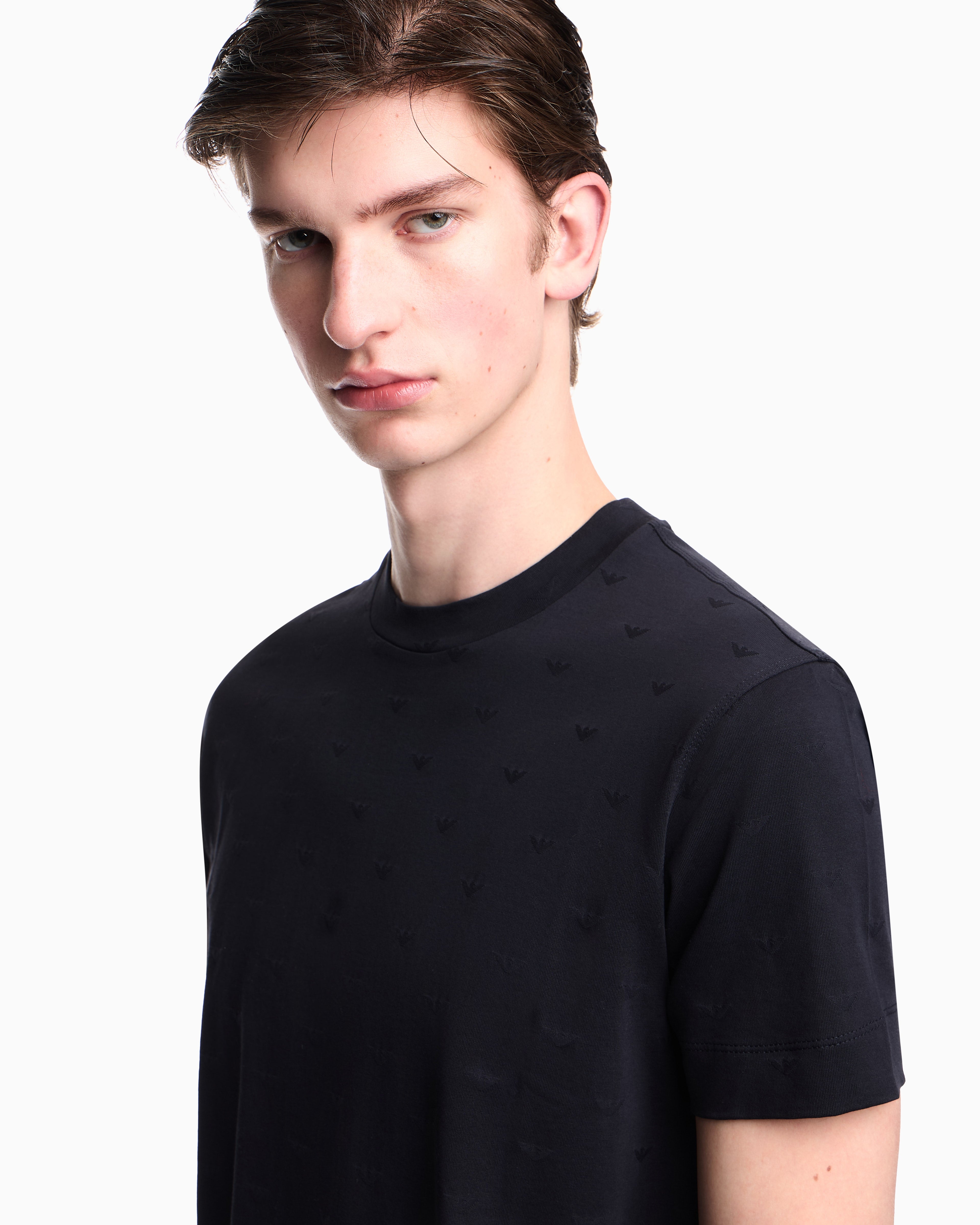 Emporio Armani Slim-fit T-shirt in all-over micro-eagle jacquard jersey