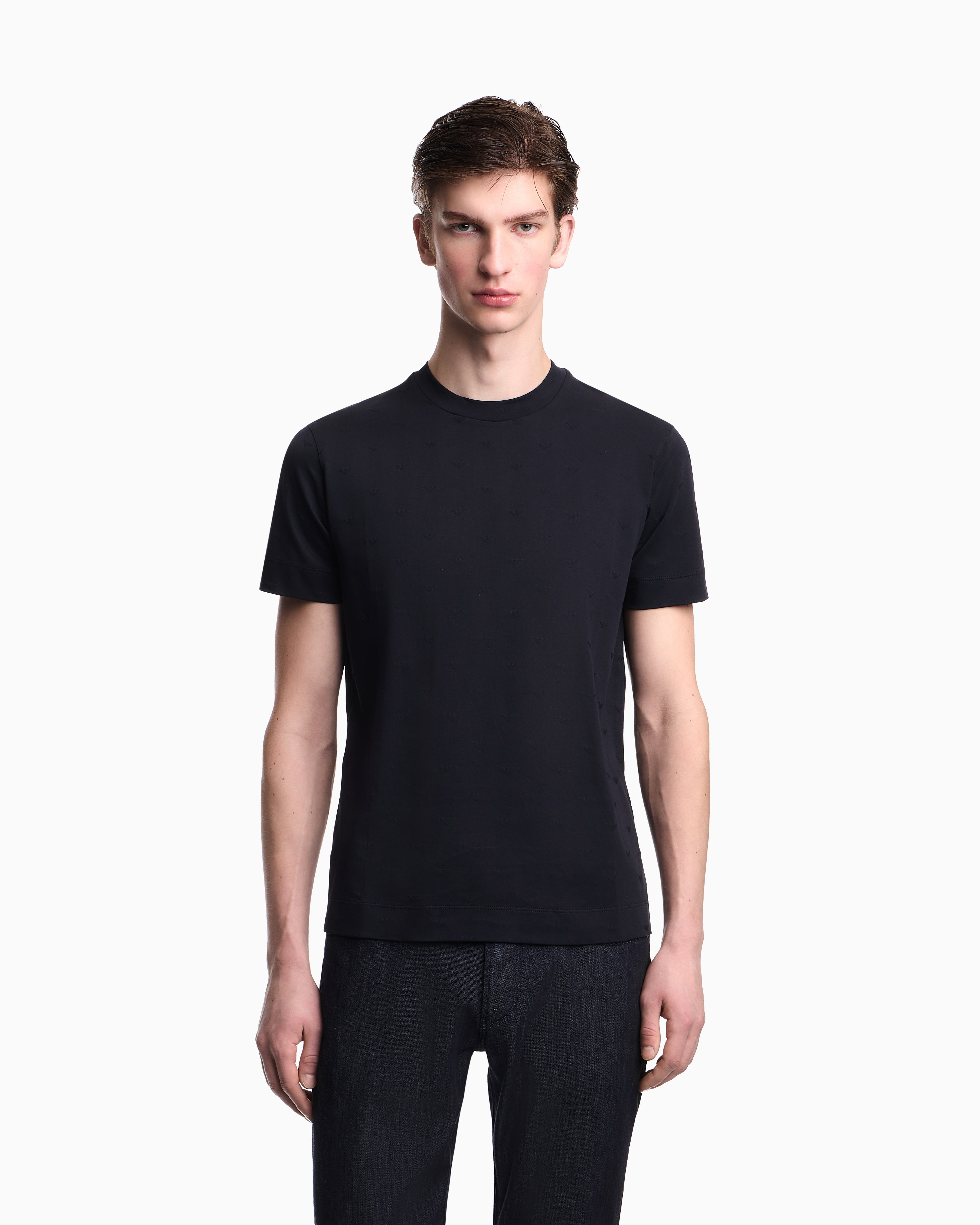 Emporio Armani Slim-fit T-shirt in all-over micro-eagle jacquard jersey
