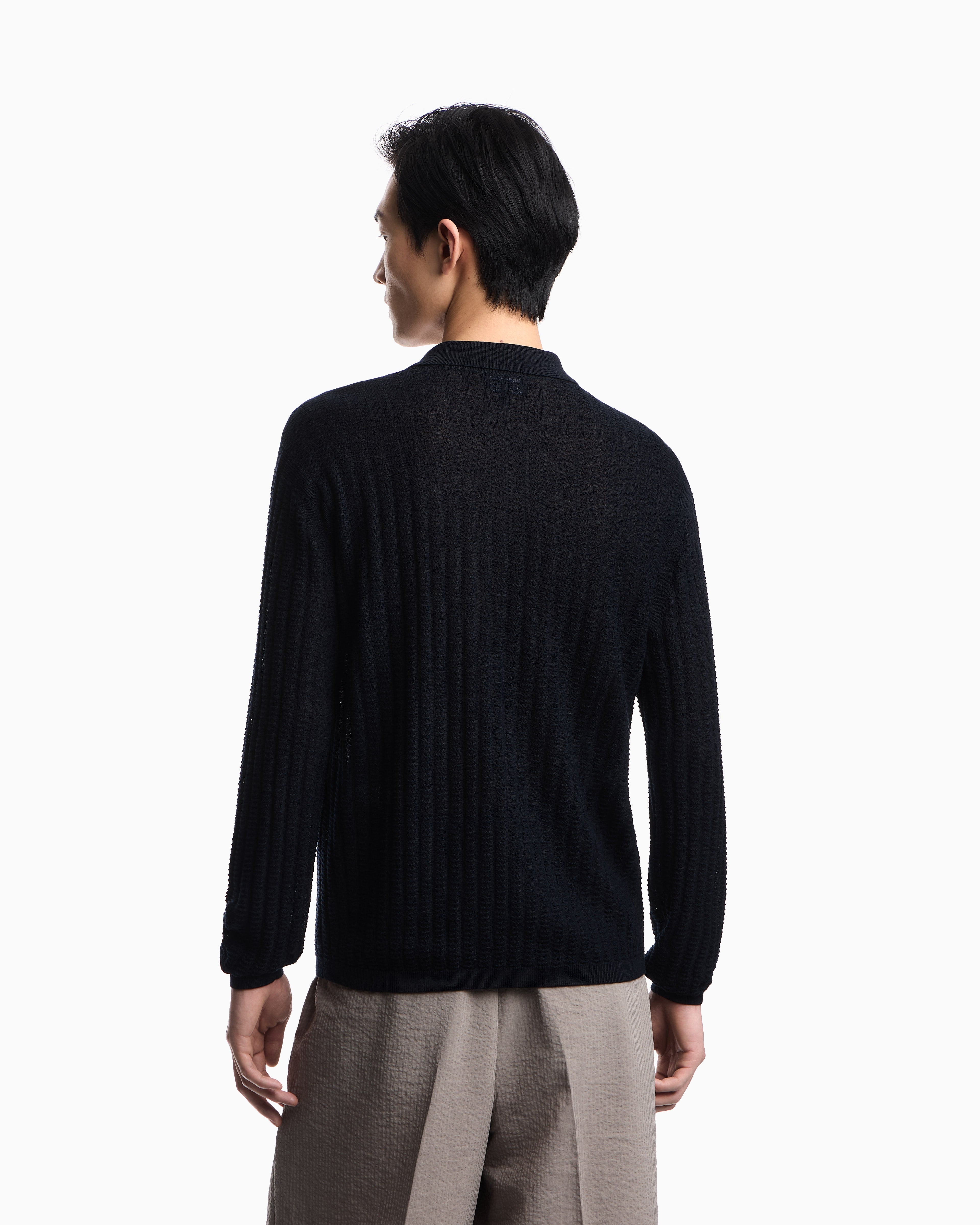 Emporio Armani Wool and Lyocell-blend polo collar jumper in a patterned stitch