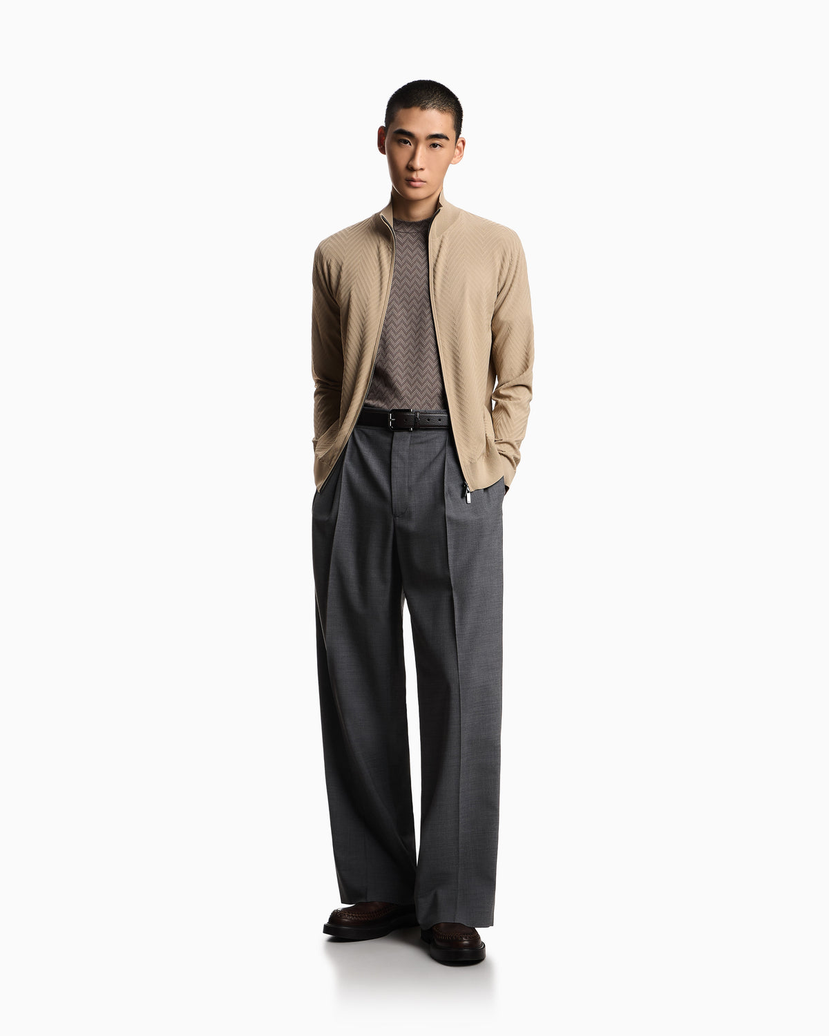 Emporio Armani Icon viscose blend chevron full-zip cardigan