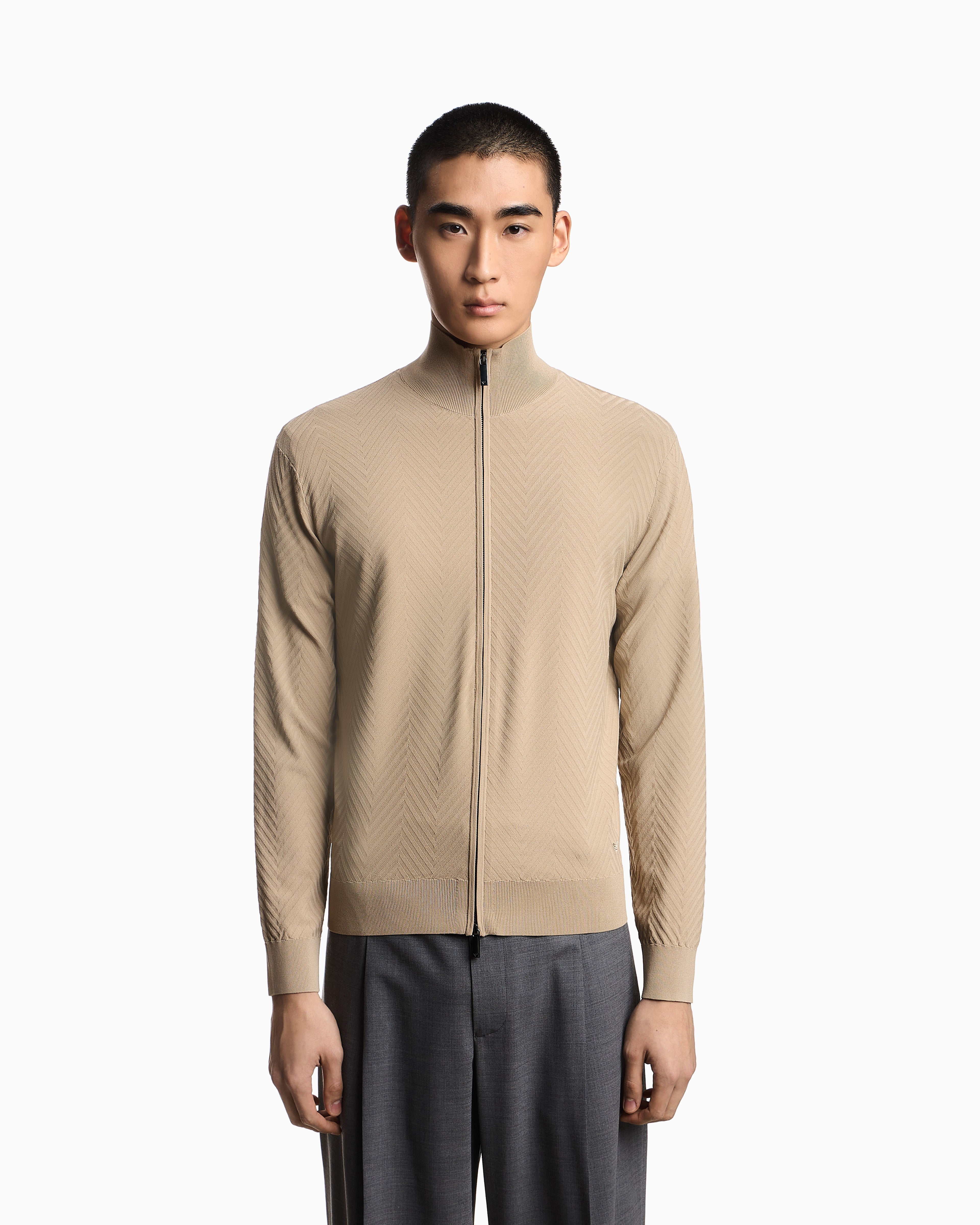 Emporio Armani Icon viscose blend chevron full-zip cardigan