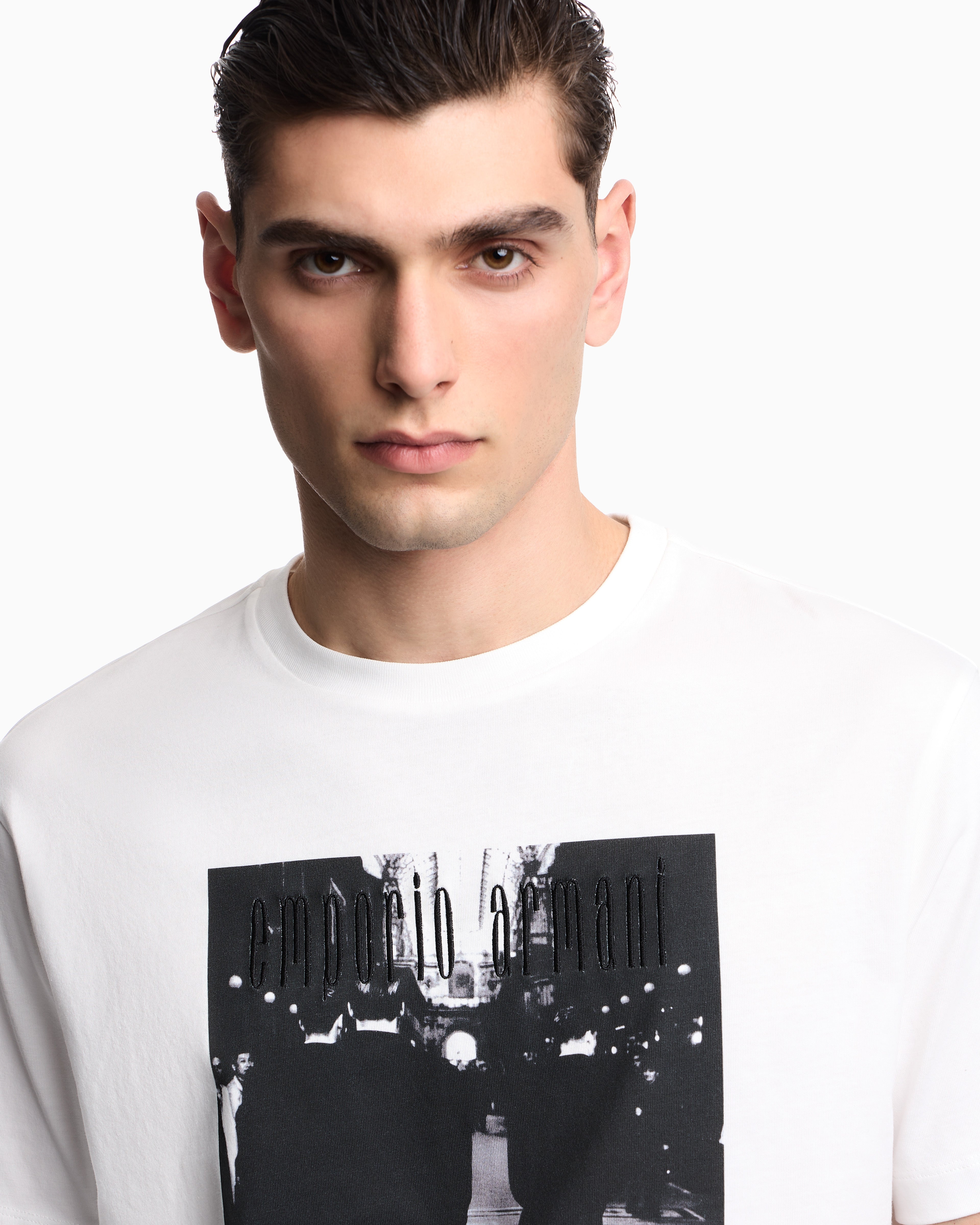 Emporio Armani Icon jersey T-shirt with photographic print and embroidery