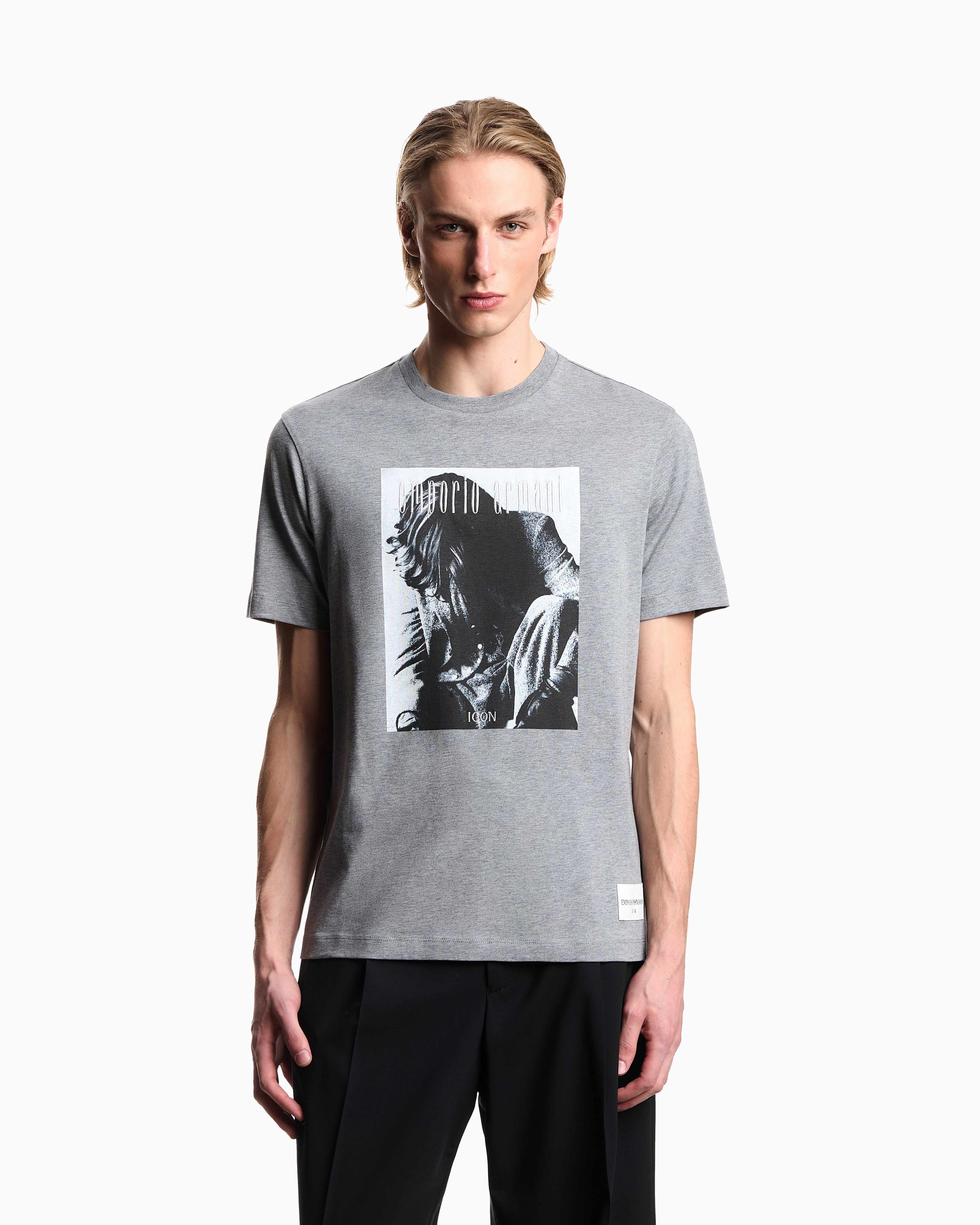 Emporio Armani Icon jersey T-shirt with photographic print and embroidery