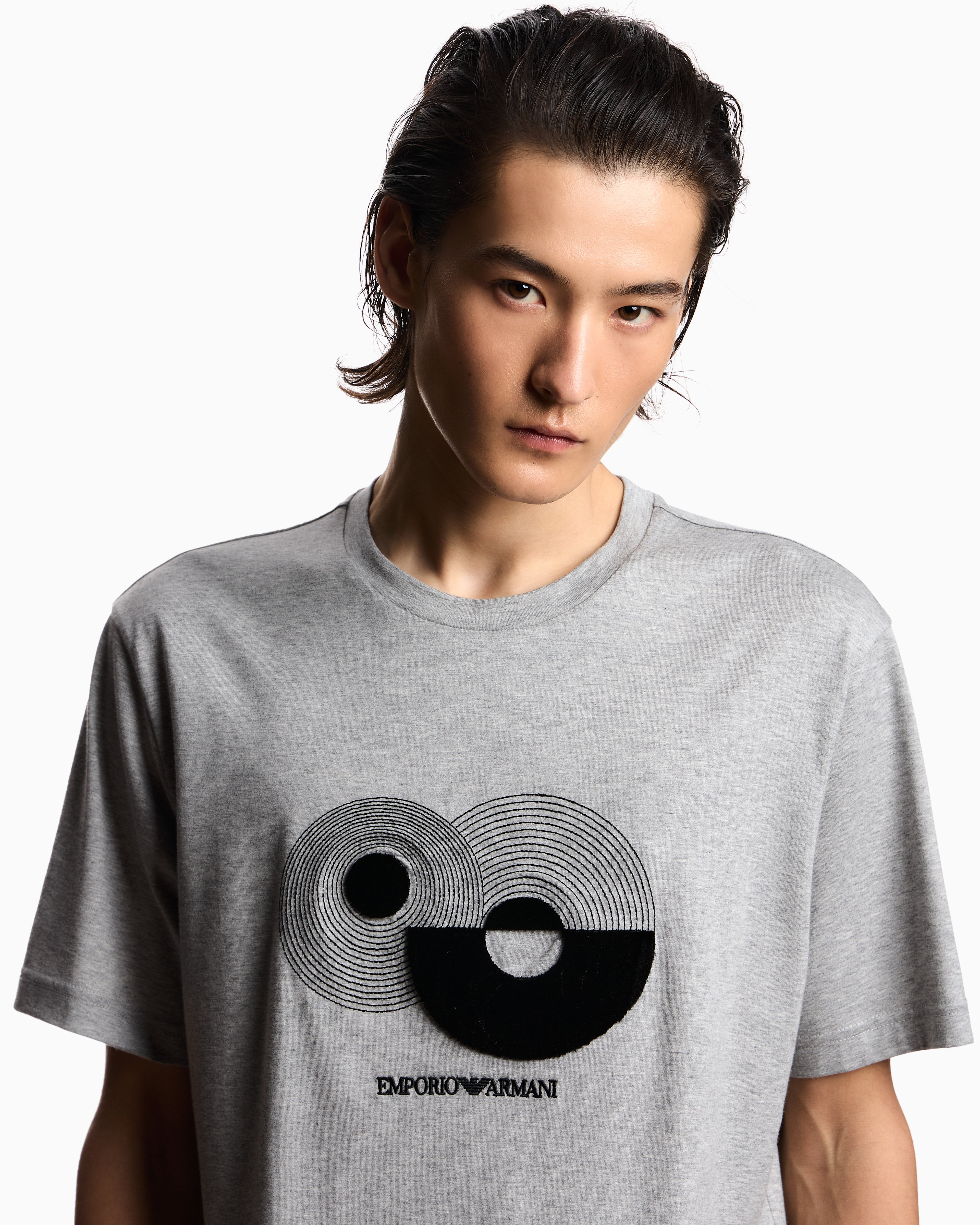 Emporio Armani Jersey T-shirt with op-art embroidery