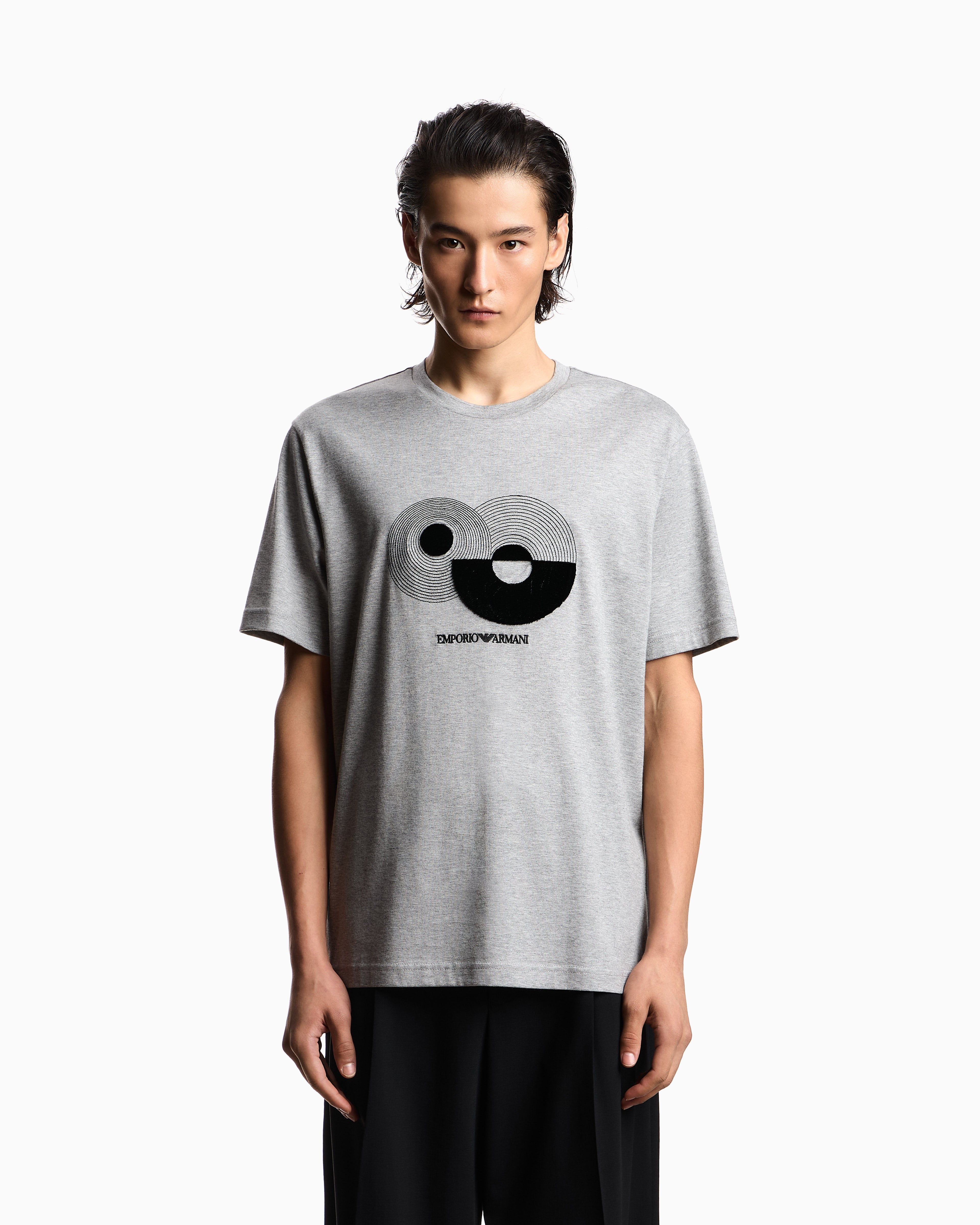 Emporio Armani Jersey T-shirt with op-art embroidery