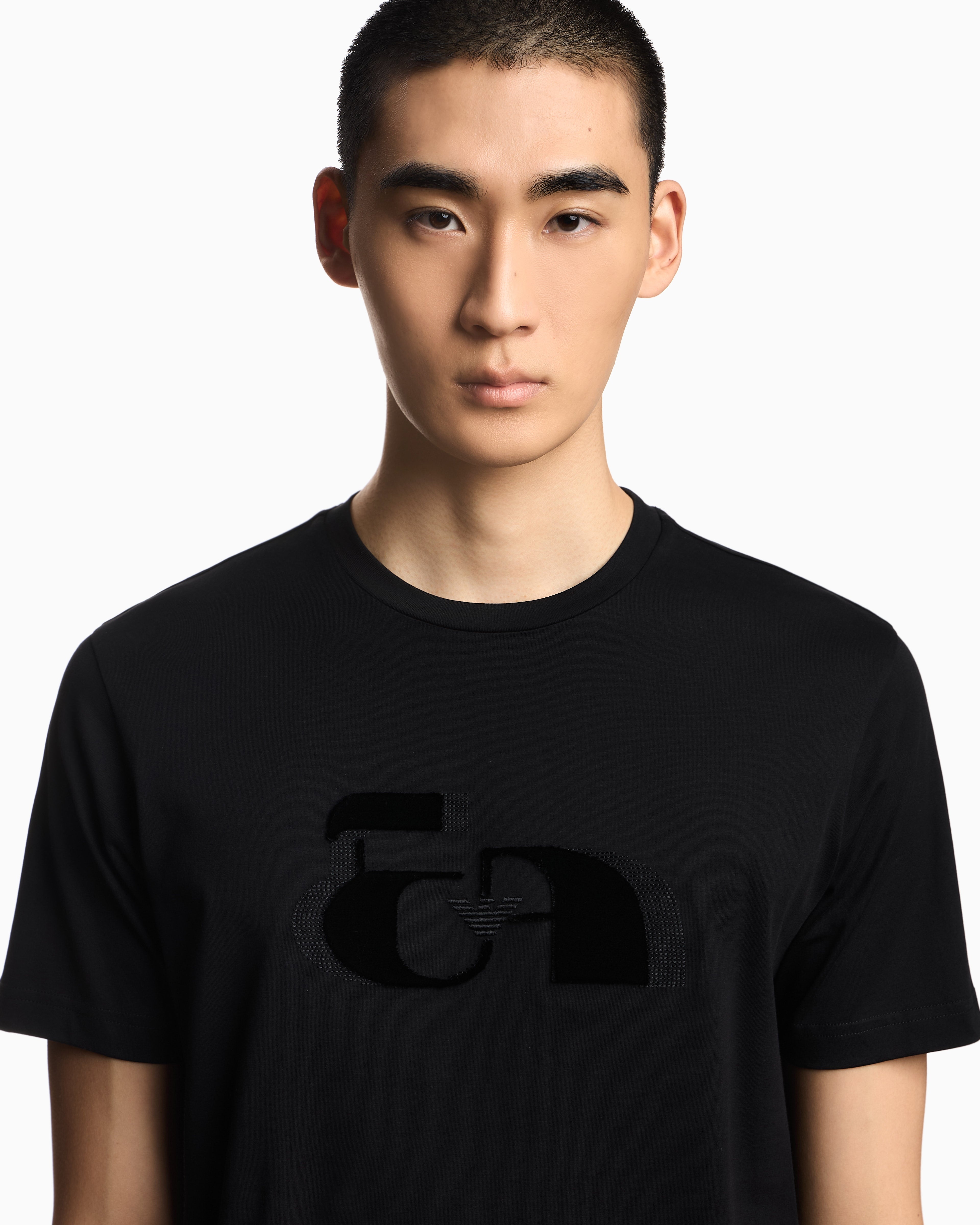 Emporio Armani Jersey T-shirt with op-art embroidery