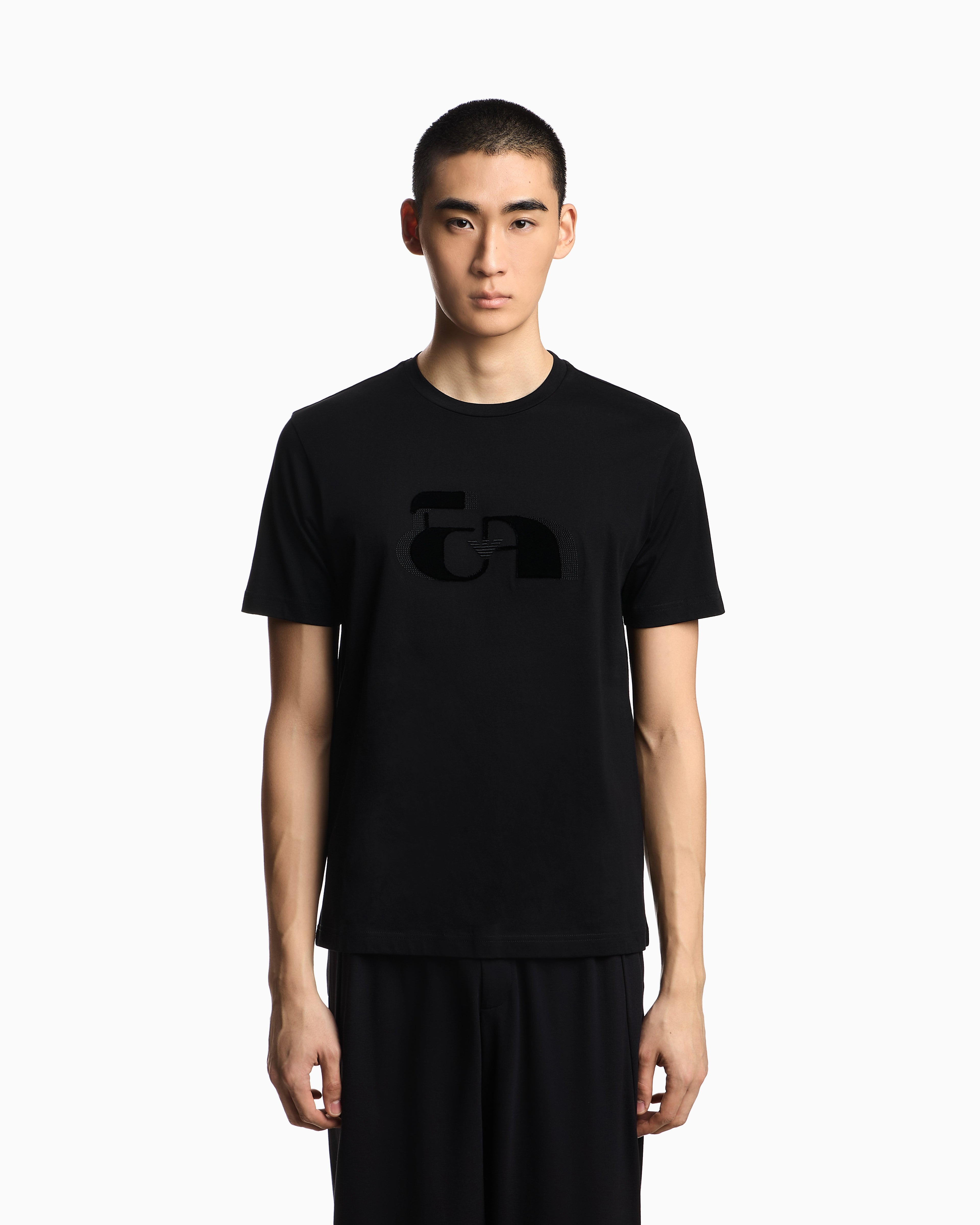 Emporio Armani Jersey T-shirt with op-art embroidery