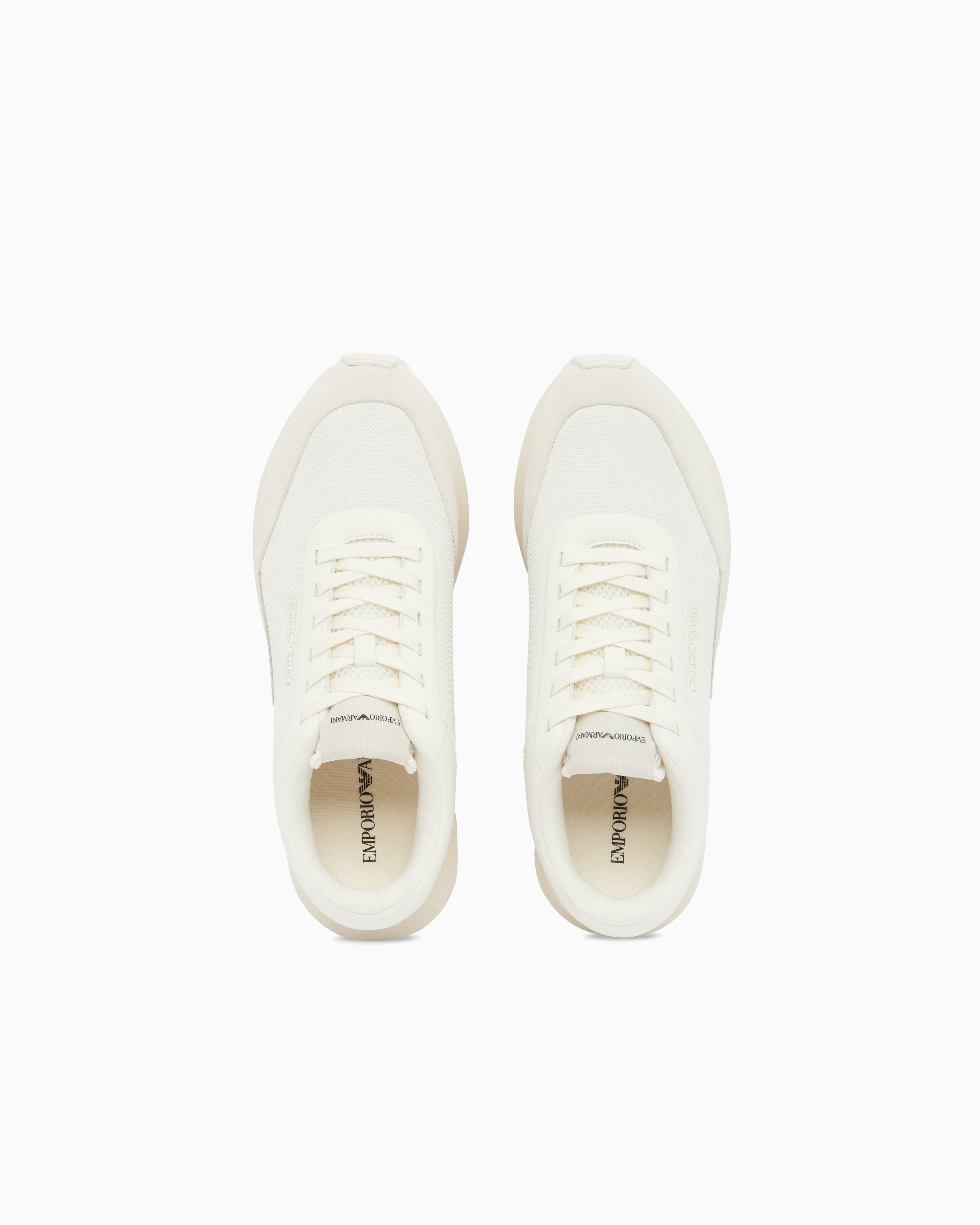 Emporio Armani Cordura Sneakers With Suede Details And Side Logo White