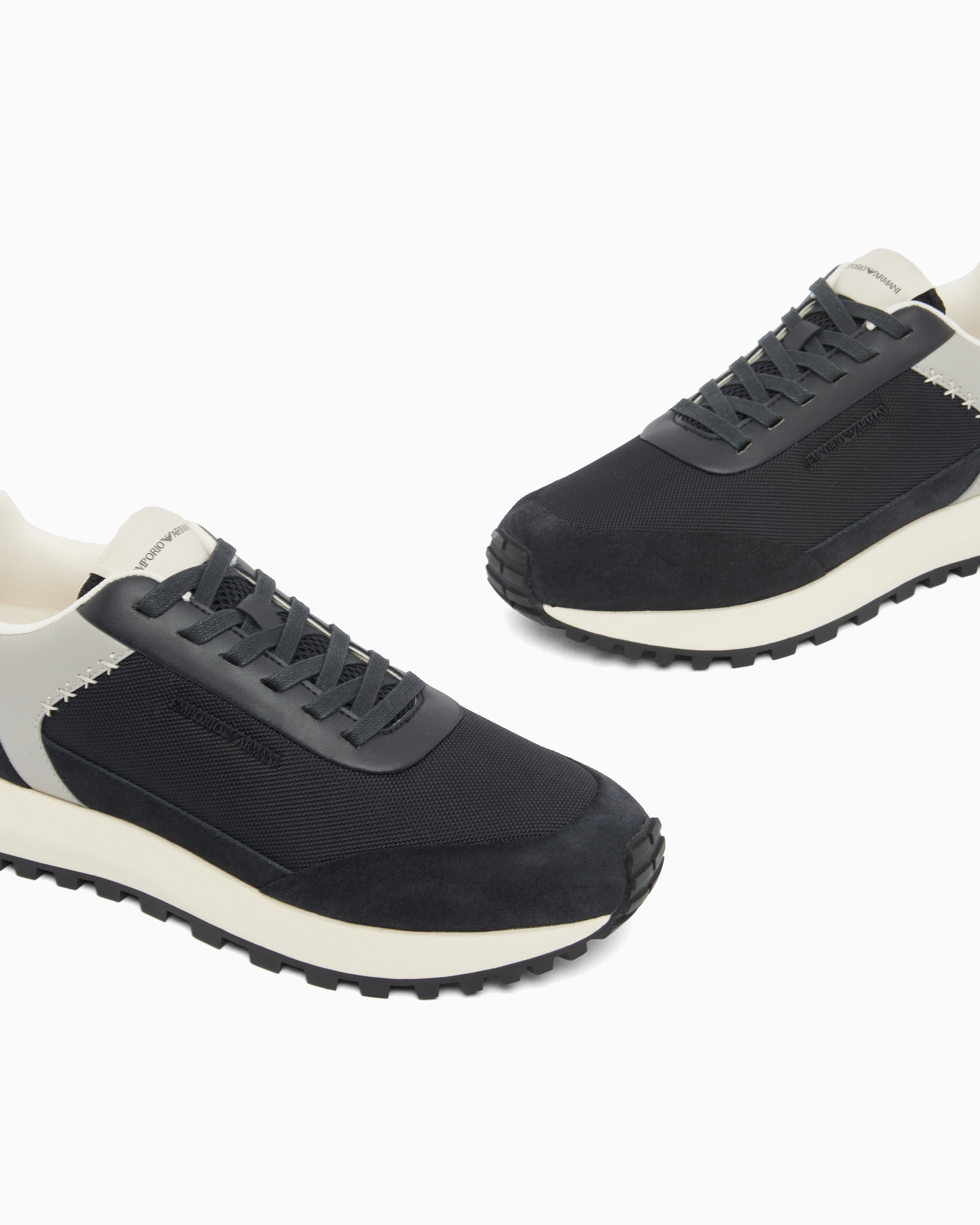 Emporio Armani Cordura Sneakers With Suede Details And Side Logo Navy Blue