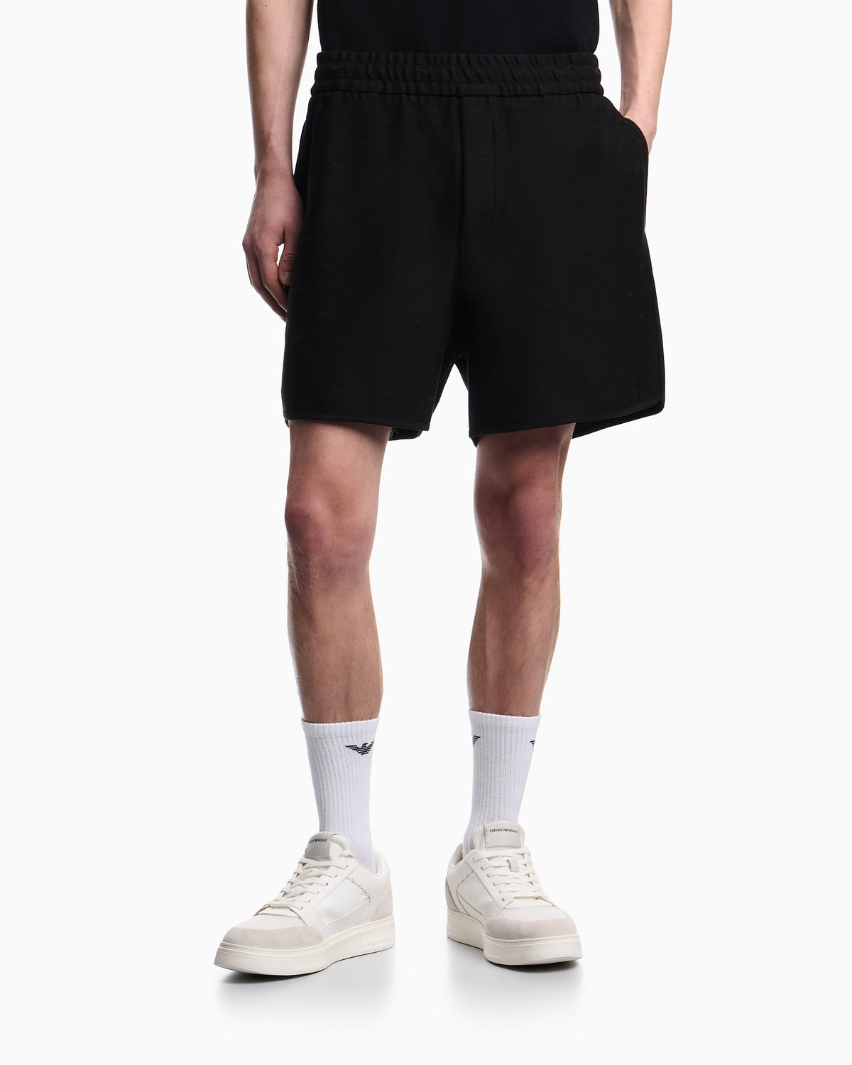 Emporio Armani Shorts in all-over micro eagle jacquard jersey