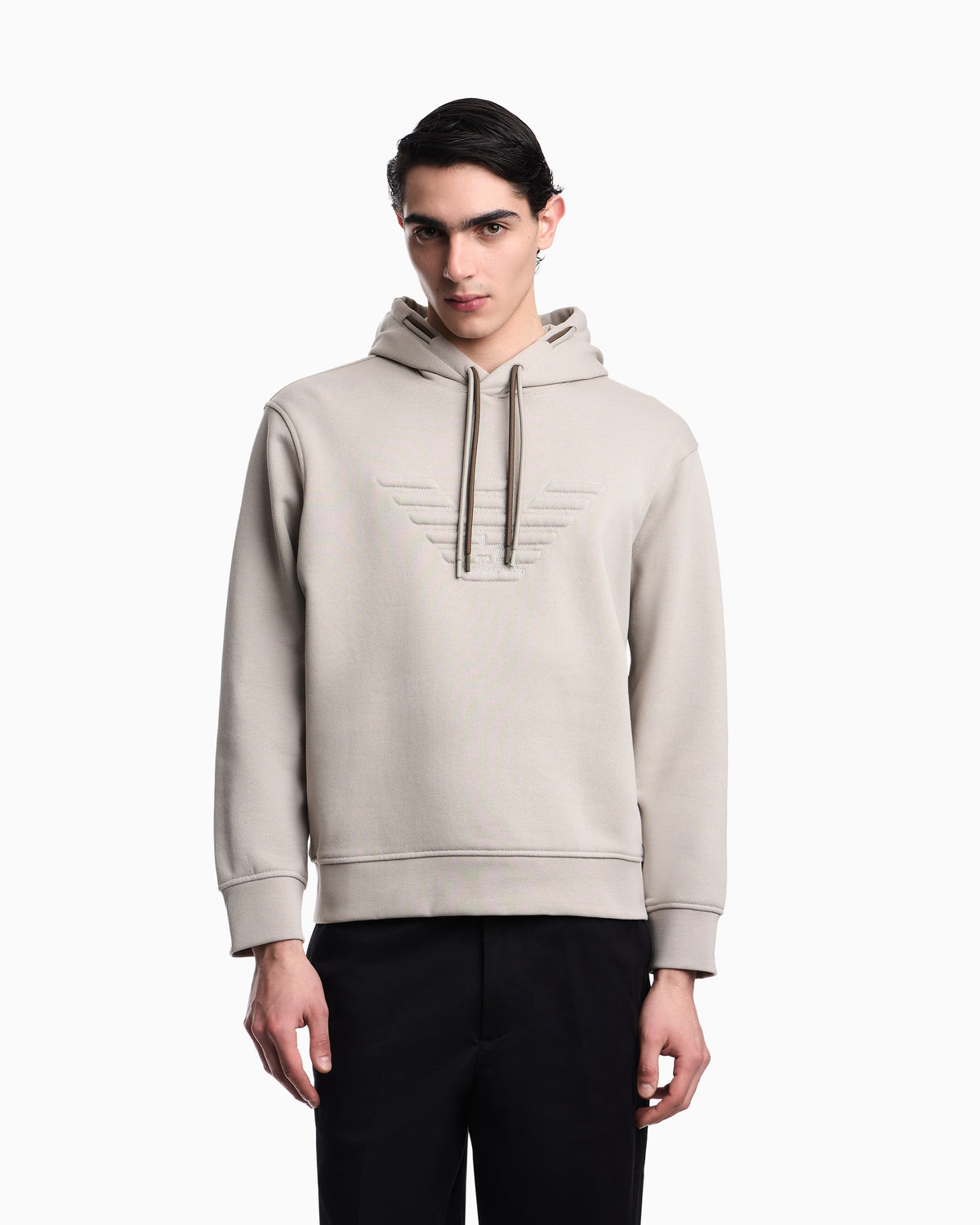 Emporio Armani Loose-fit hooded sweatshirt in French terry jersey with a domed eagle