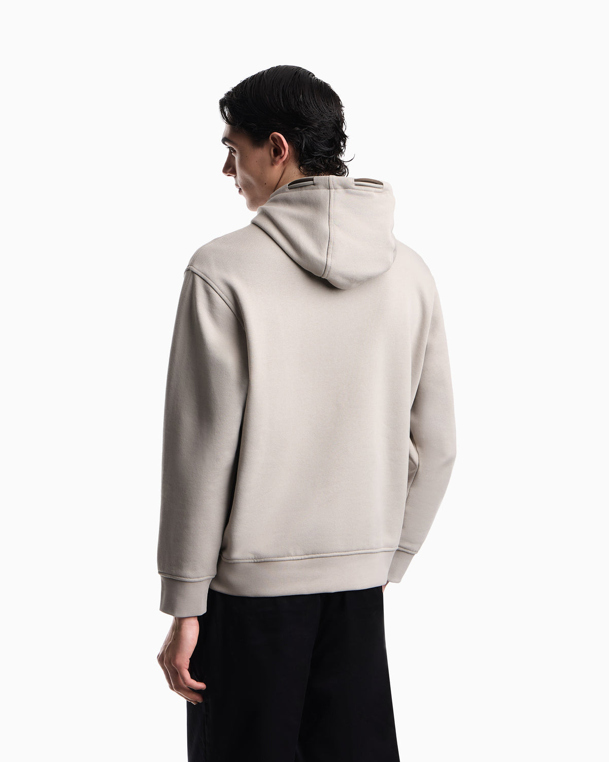 Emporio Armani Loose-fit hooded sweatshirt in French terry jersey with a domed eagle