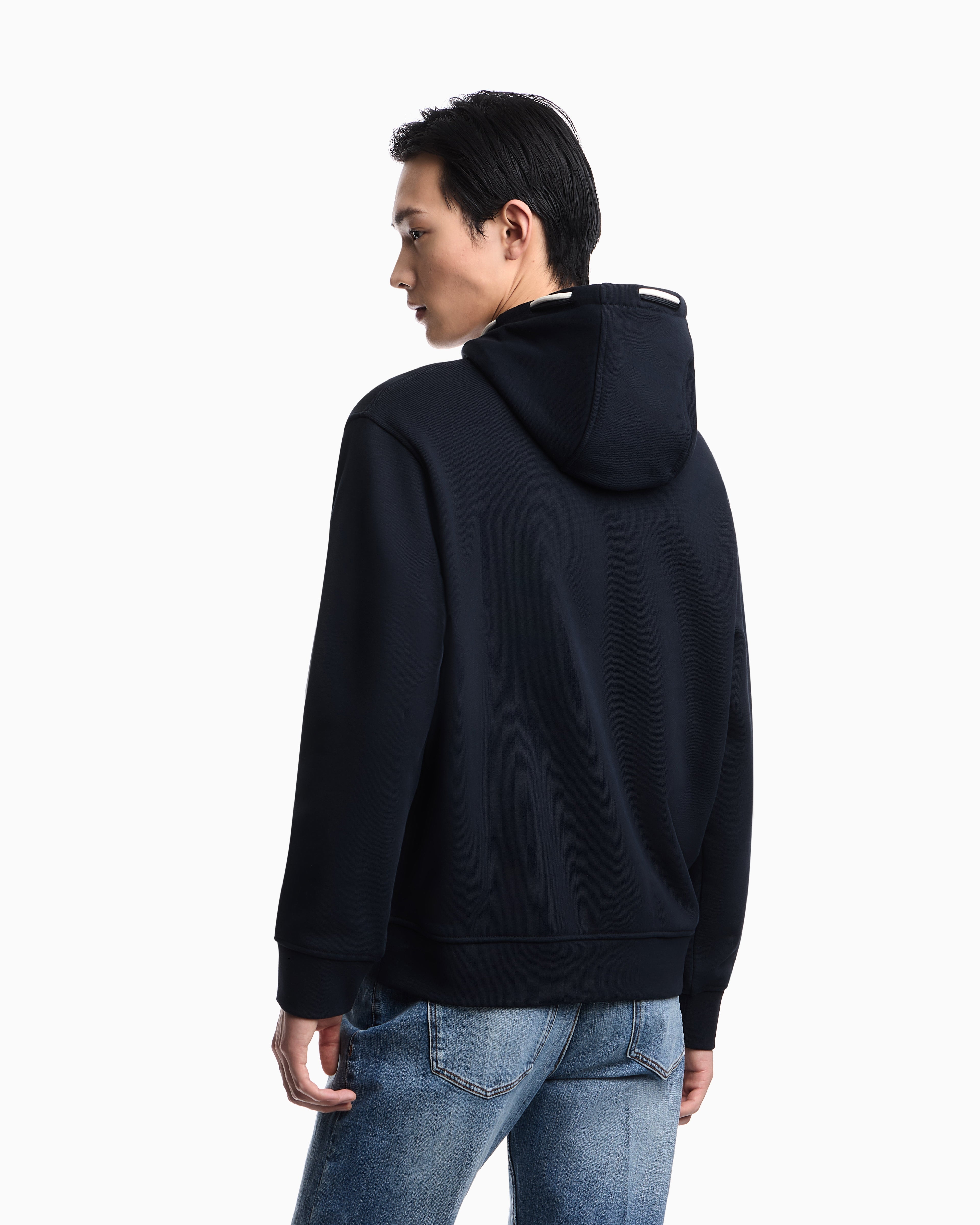 Emporio Armani Loose-fit hooded sweatshirt in French terry jersey with a domed eagle