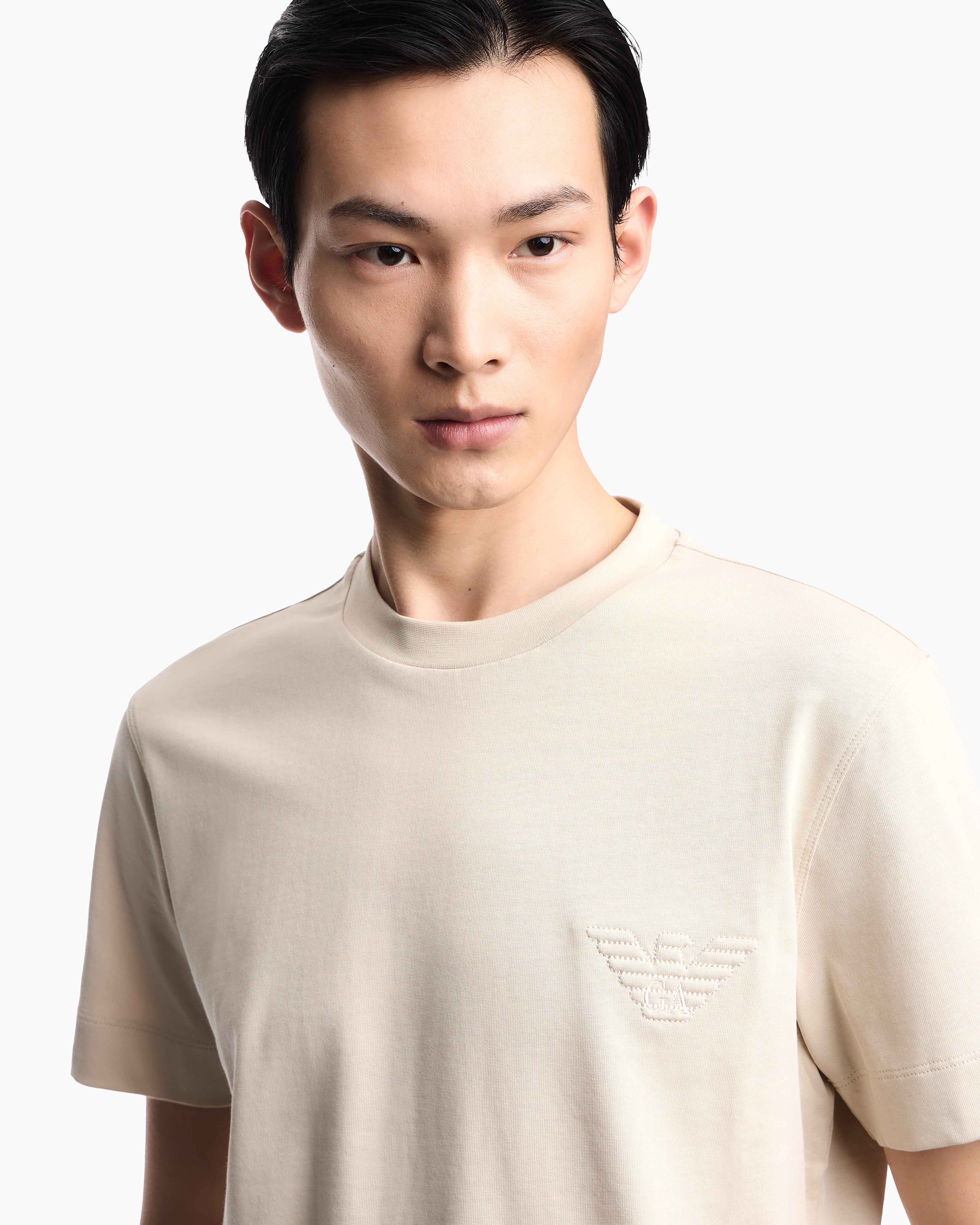 Emporio Armani Slim fit T-shirt in heavy jersey with domed eagle