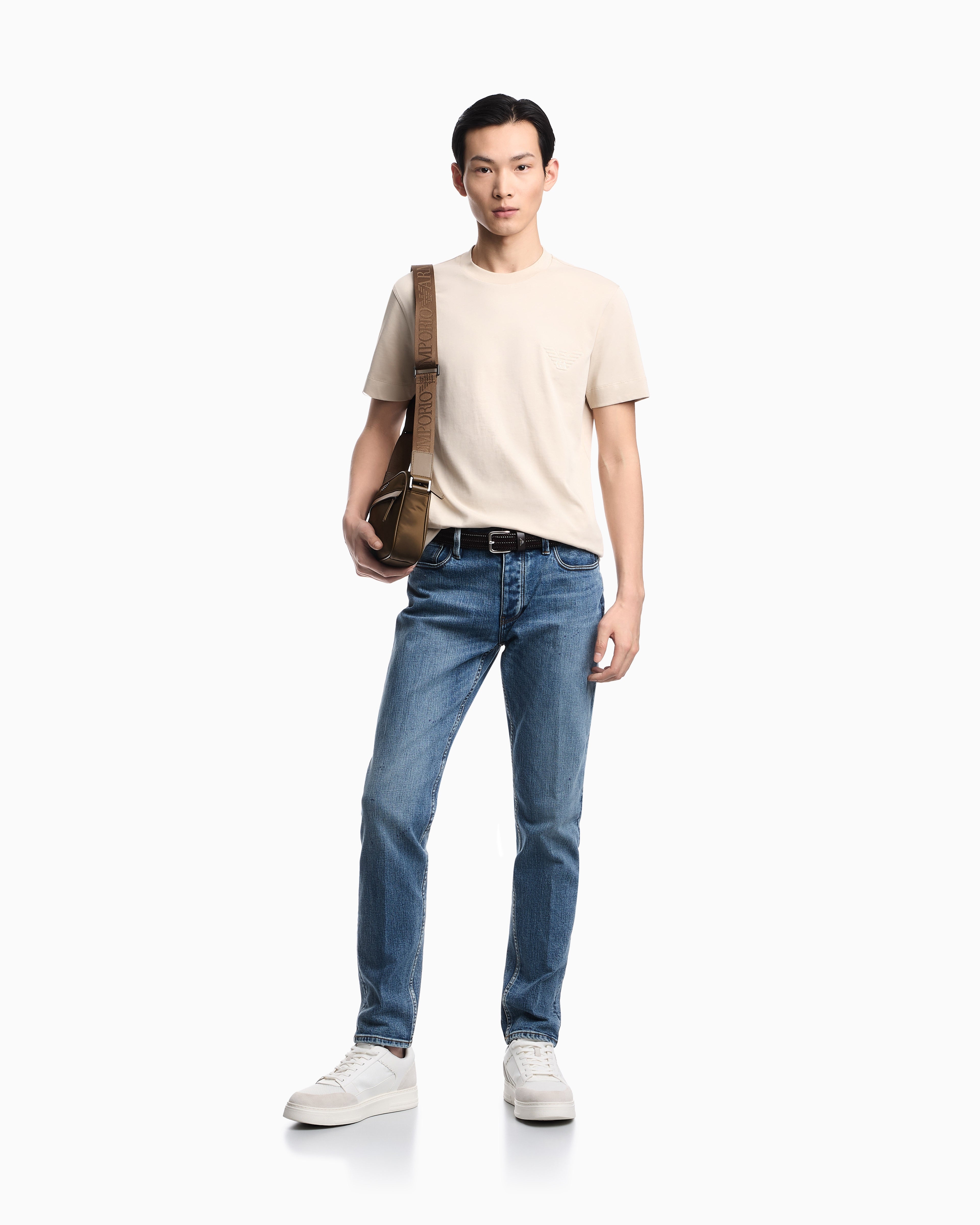 Emporio Armani Slim fit T-shirt in heavy jersey with domed eagle