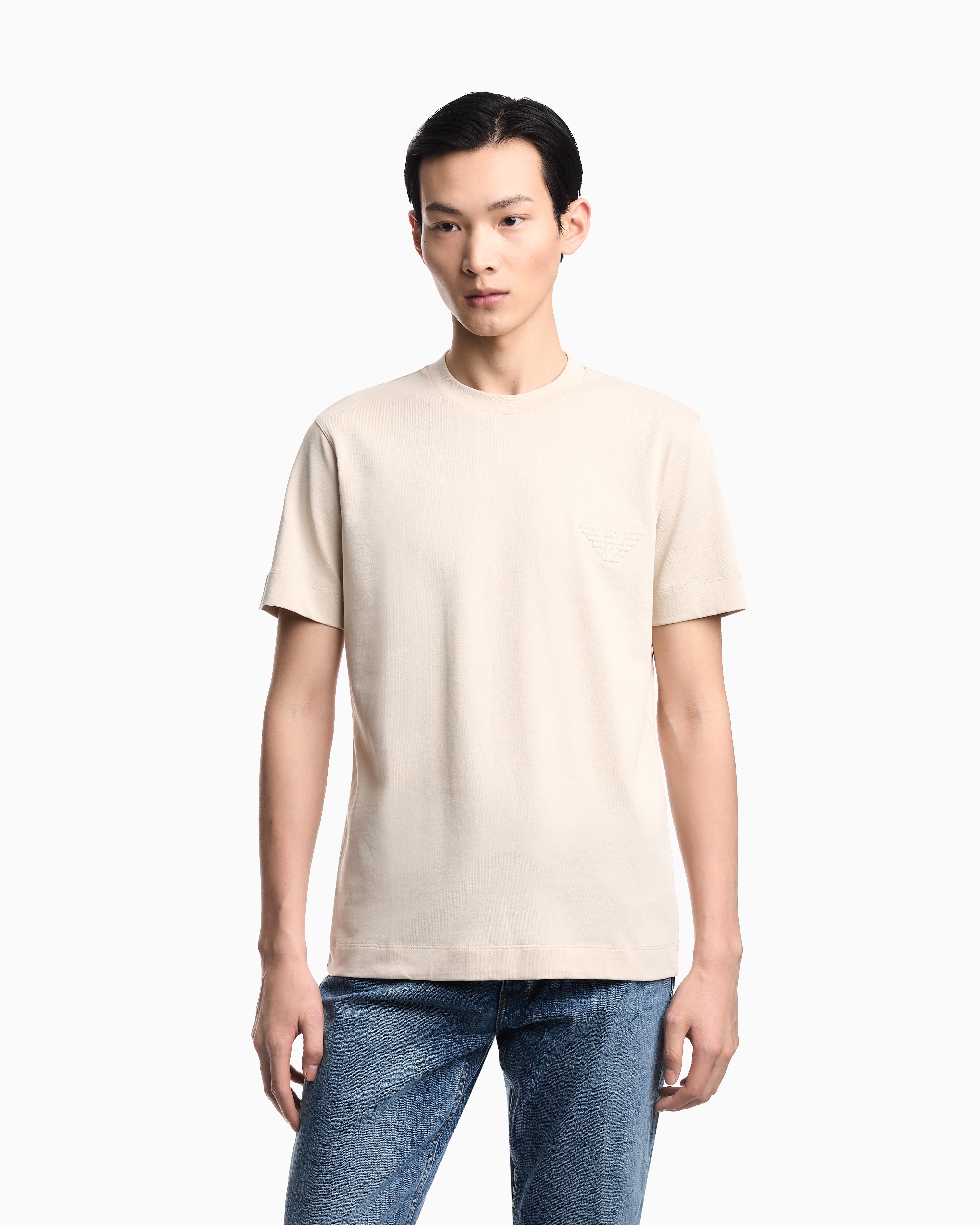 Emporio Armani Slim fit T-shirt in heavy jersey with domed eagle