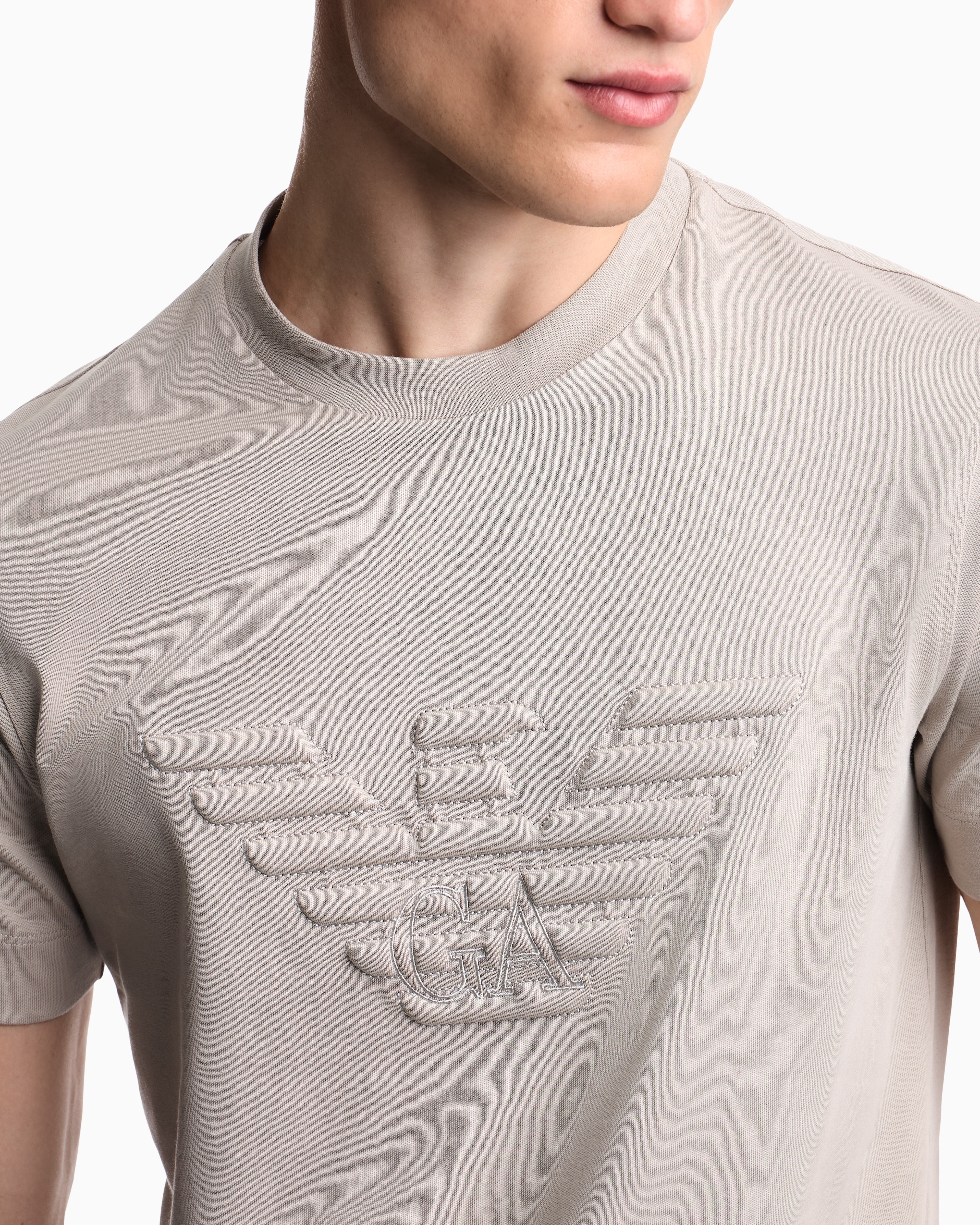 Emporio Armani Slim fit T-shirt in heavy jersey with domed eagle