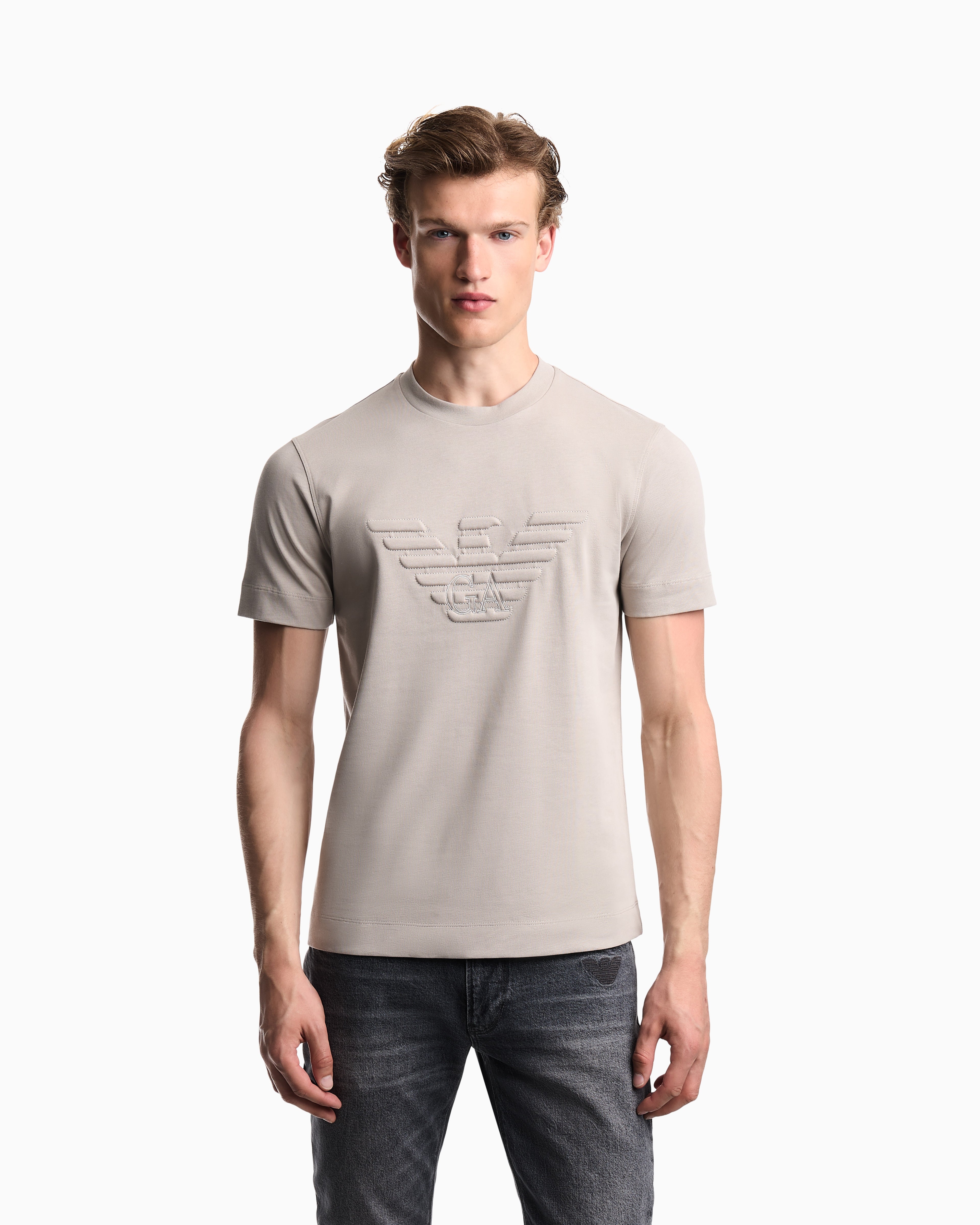 Emporio Armani Slim fit T-shirt in heavy jersey with domed eagle