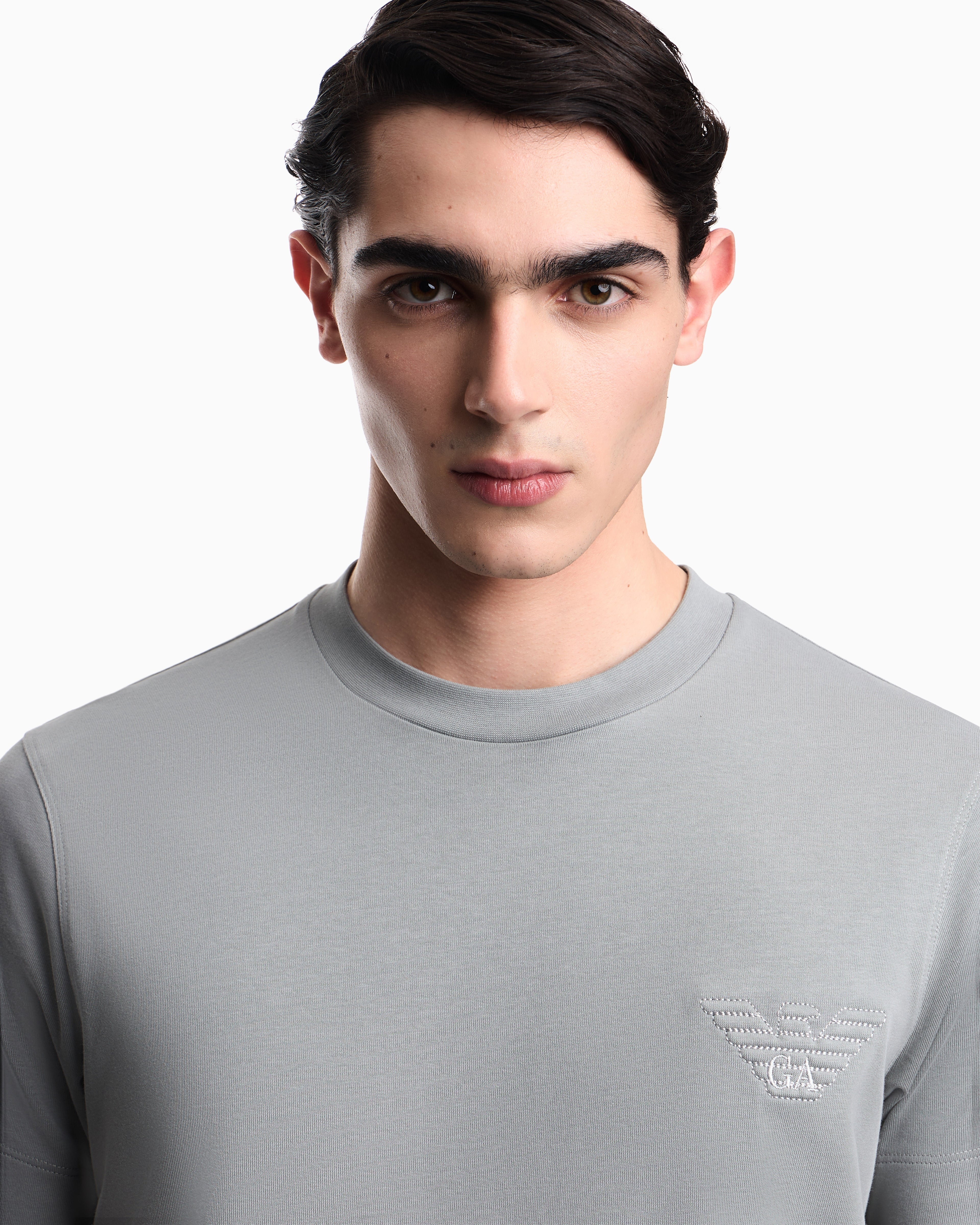 Emporio Armani Slim fit T-shirt in heavy jersey with domed eagle