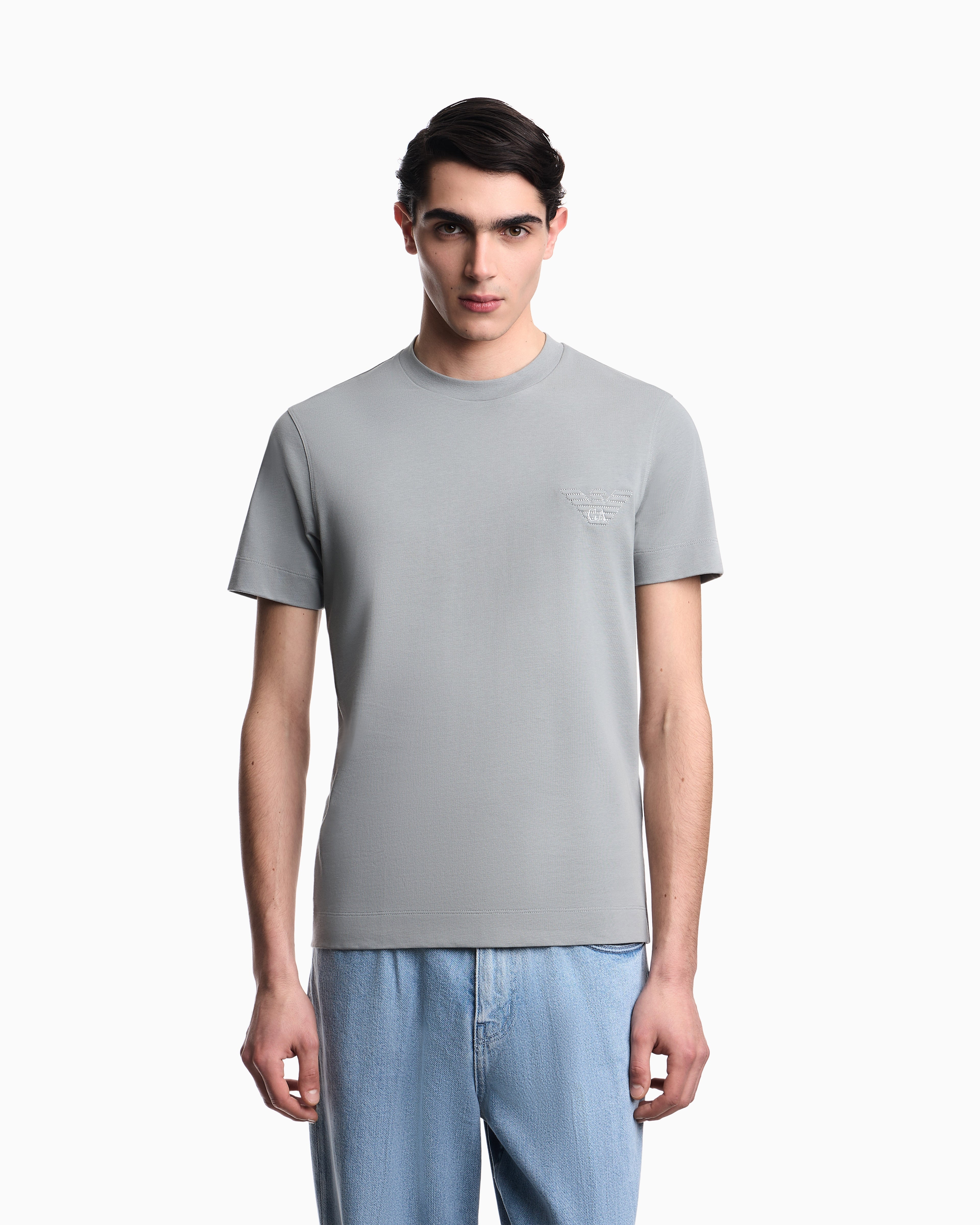 Emporio Armani Slim fit T-shirt in heavy jersey with domed eagle