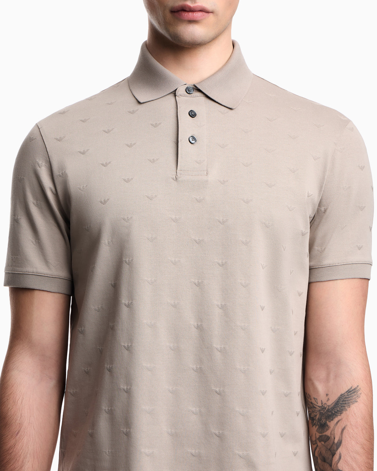 Emporio Armani Slim-fit jersey polo shirt with all-over jacquard eagle