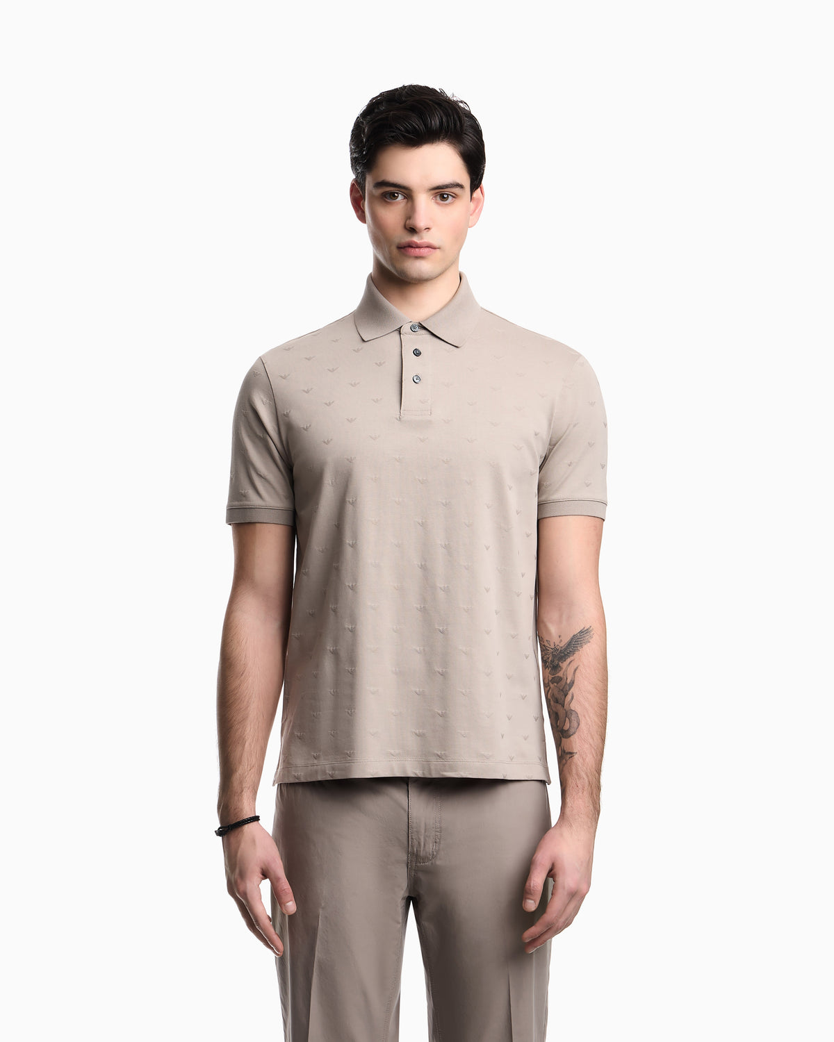 Emporio Armani Slim-fit jersey polo shirt with all-over jacquard eagle
