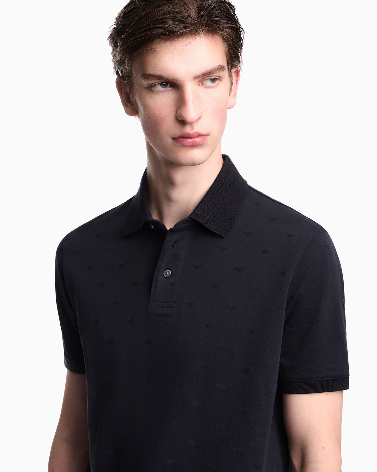 Emporio Armani Slim-fit jersey polo shirt with all-over jacquard eagle
