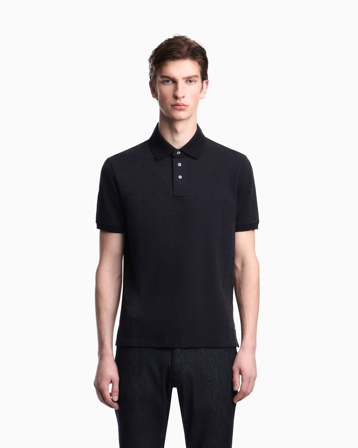 Emporio Armani Slim-fit jersey polo shirt with all-over jacquard eagle