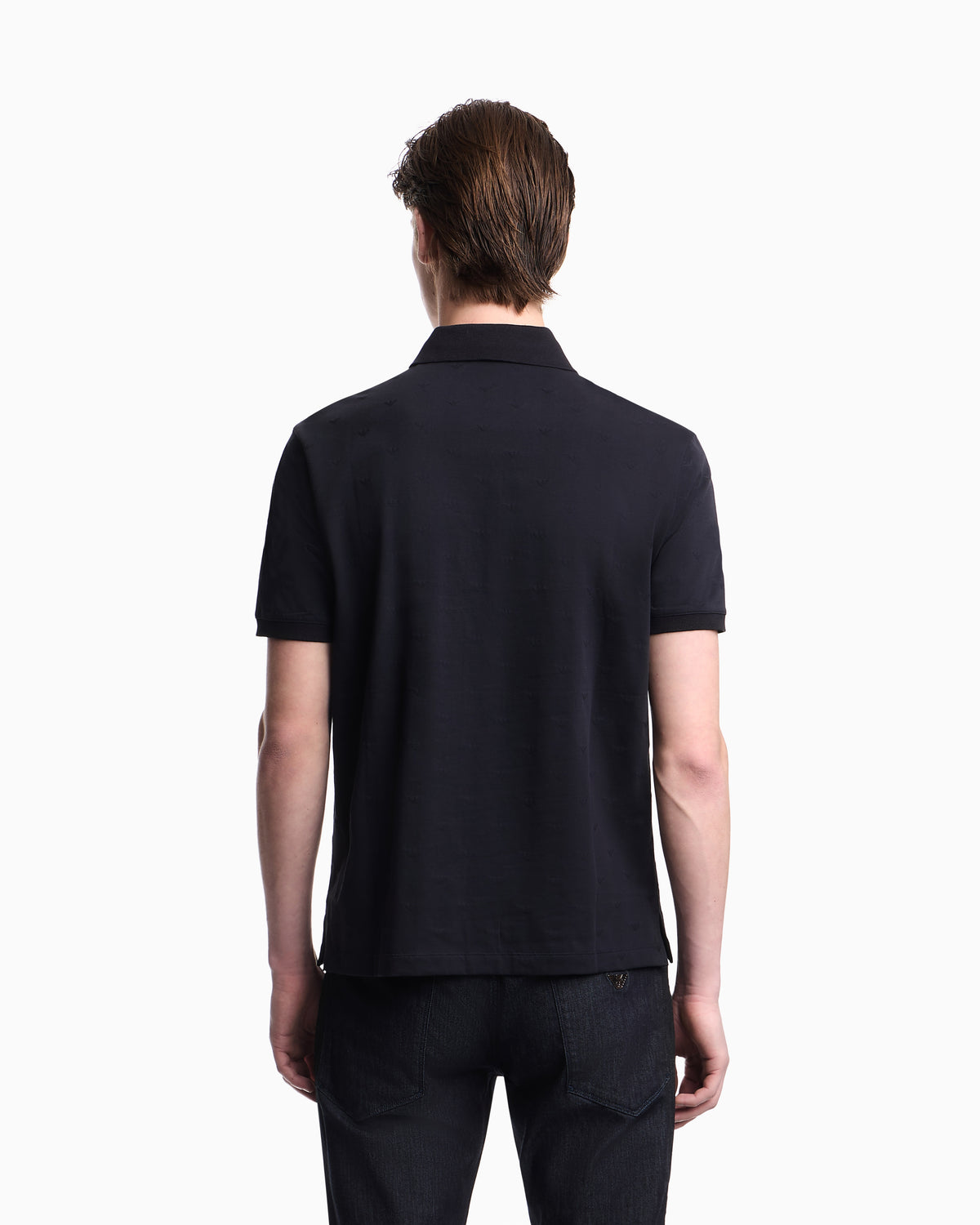 Emporio Armani Slim-fit jersey polo shirt with all-over jacquard eagle