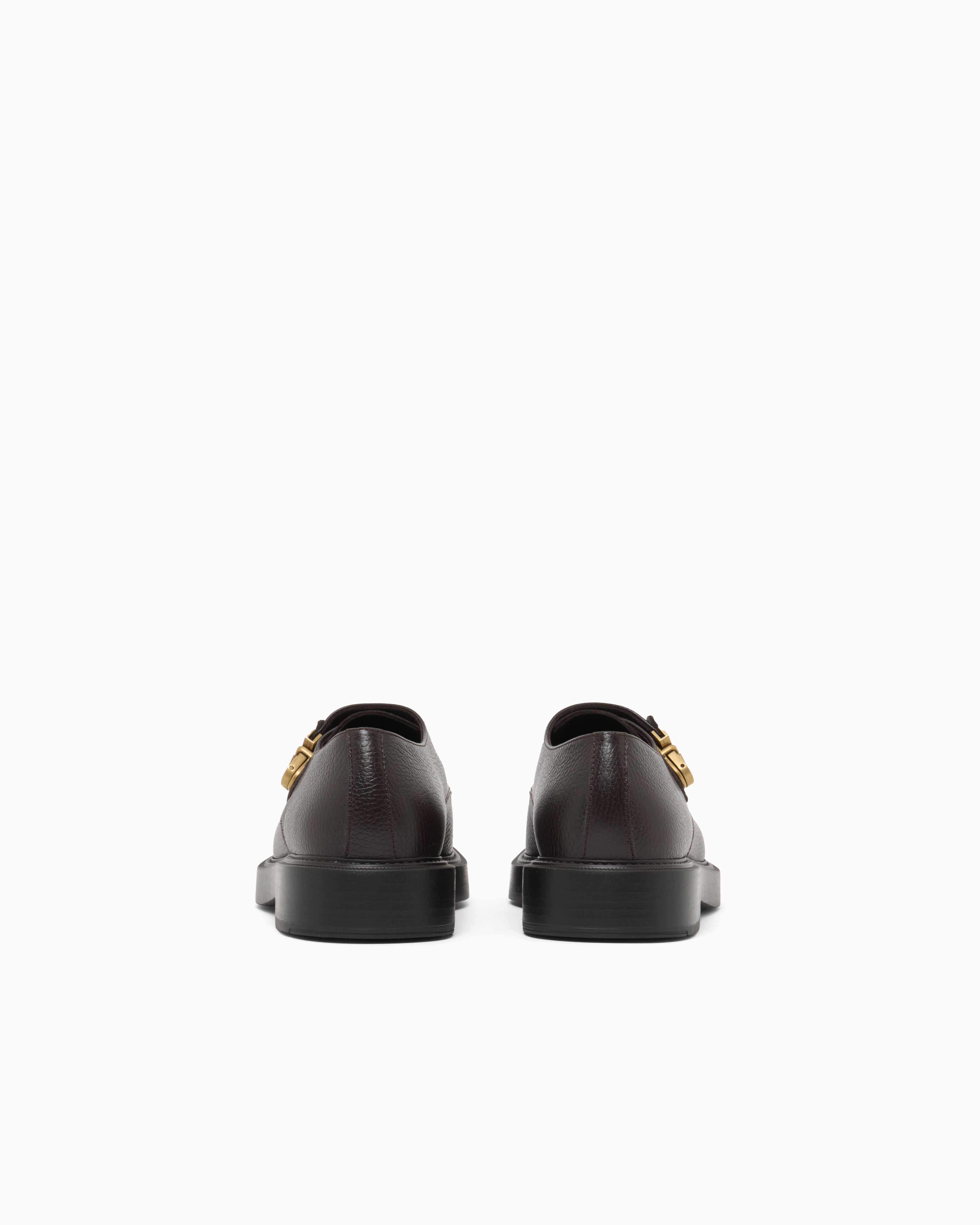 Emporio Armani Icon Pebbled Leather Chunky Monk Straps Brown