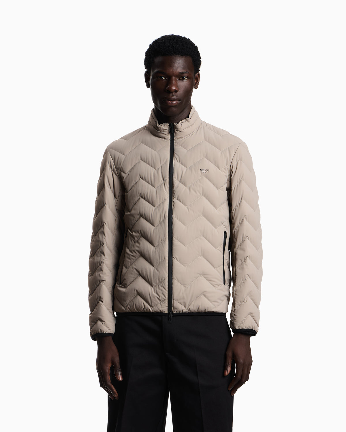 Emporio Armani Nylon down jacket with zip and chevron quilting Essential