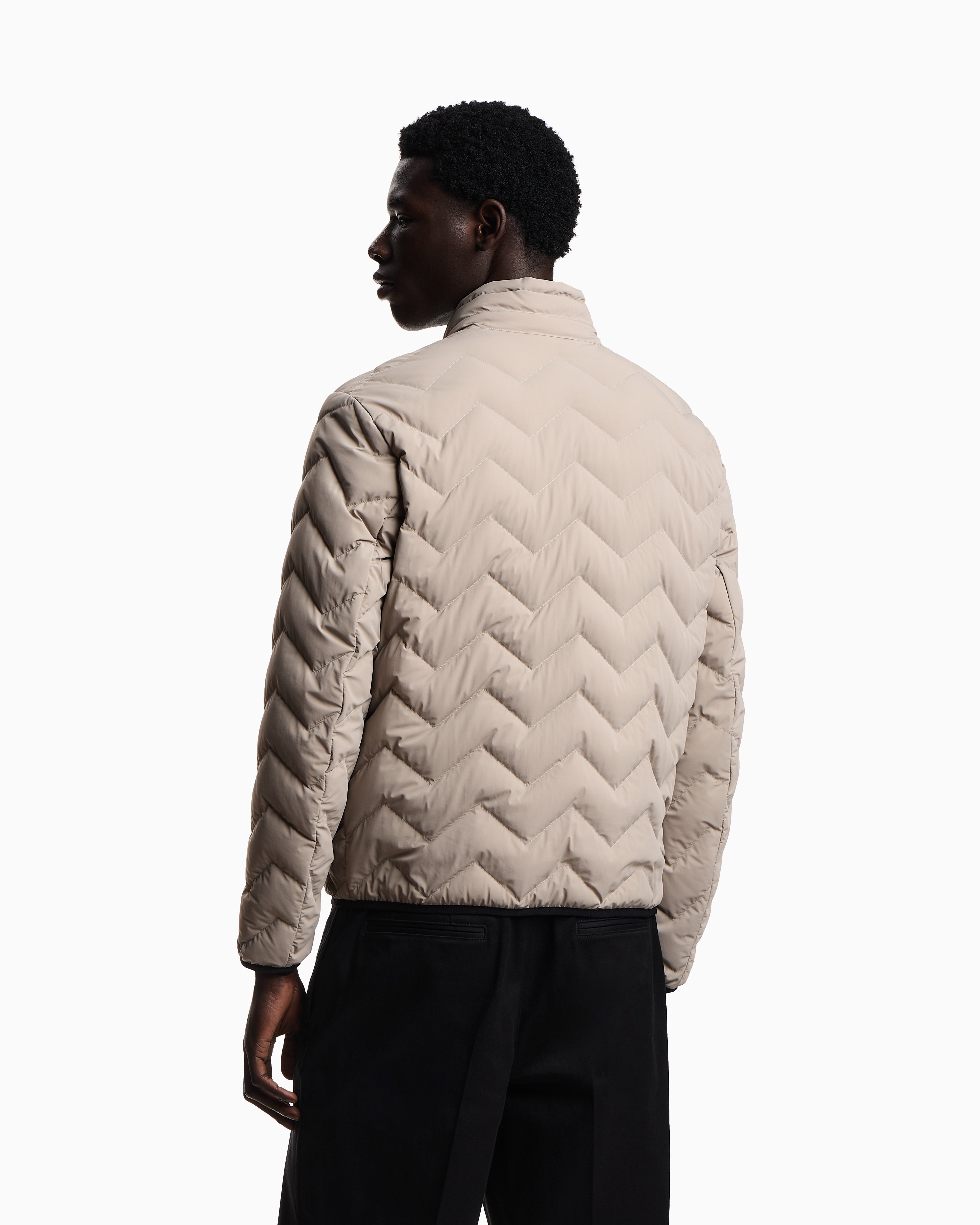 Emporio Armani Nylon down jacket with zip and chevron quilting Essential