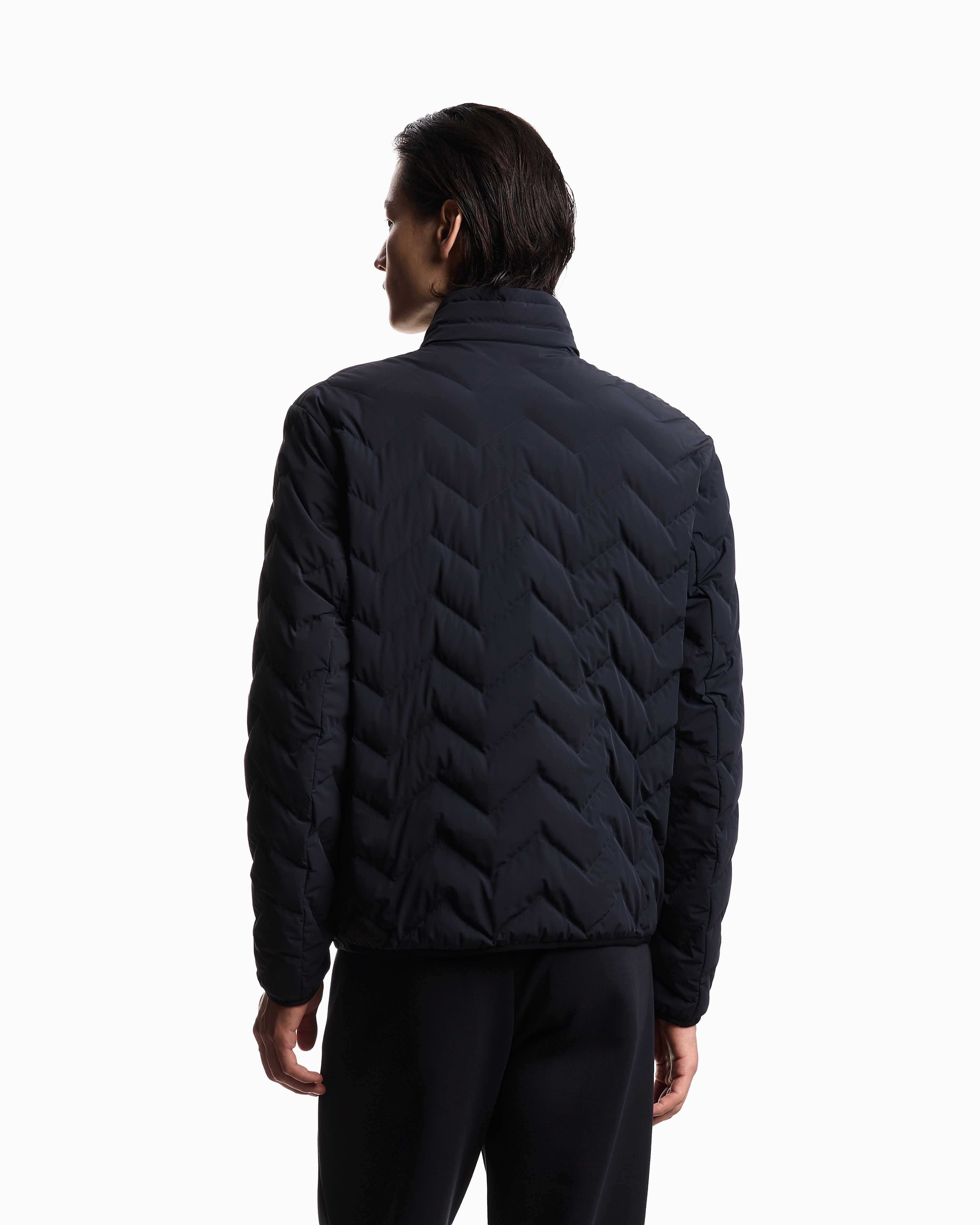 Emporio Armani Nylon down jacket with zip and chevron quilting Essential