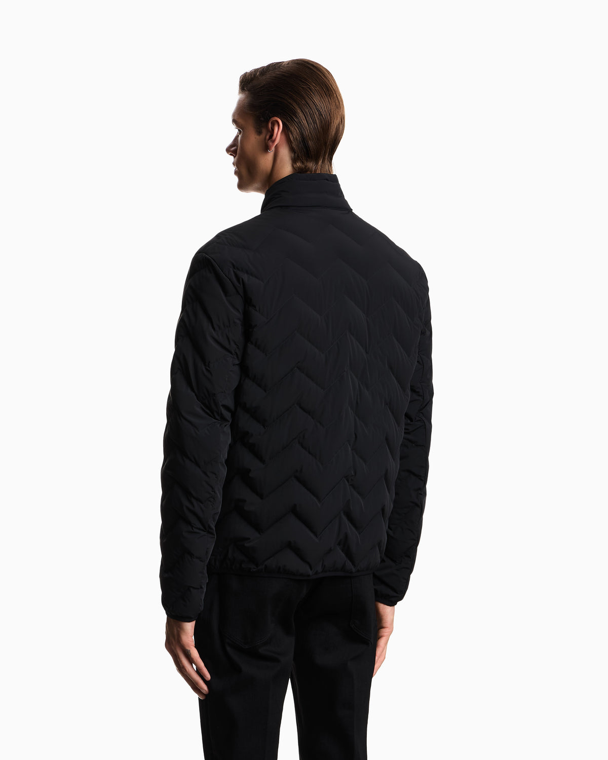 Emporio Armani Nylon down jacket with zip and chevron quilting Essential