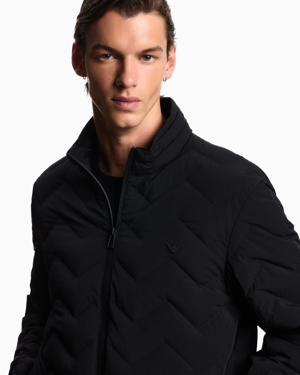 Emporio Armani Nylon down jacket with zip and chevron quilting Essential