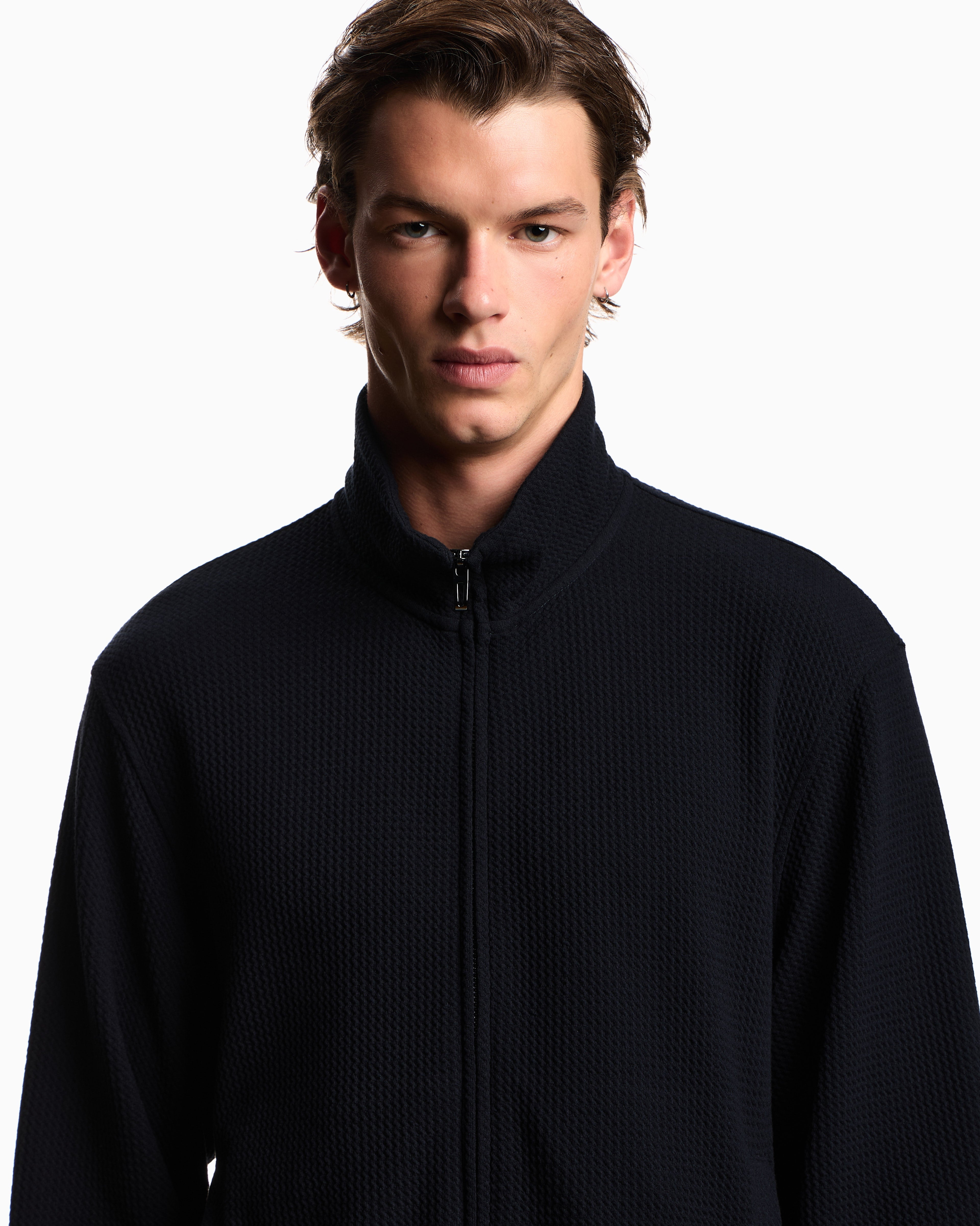 Emporio Armani Travel Essential full-zip embossed effect jersey sweatshirt