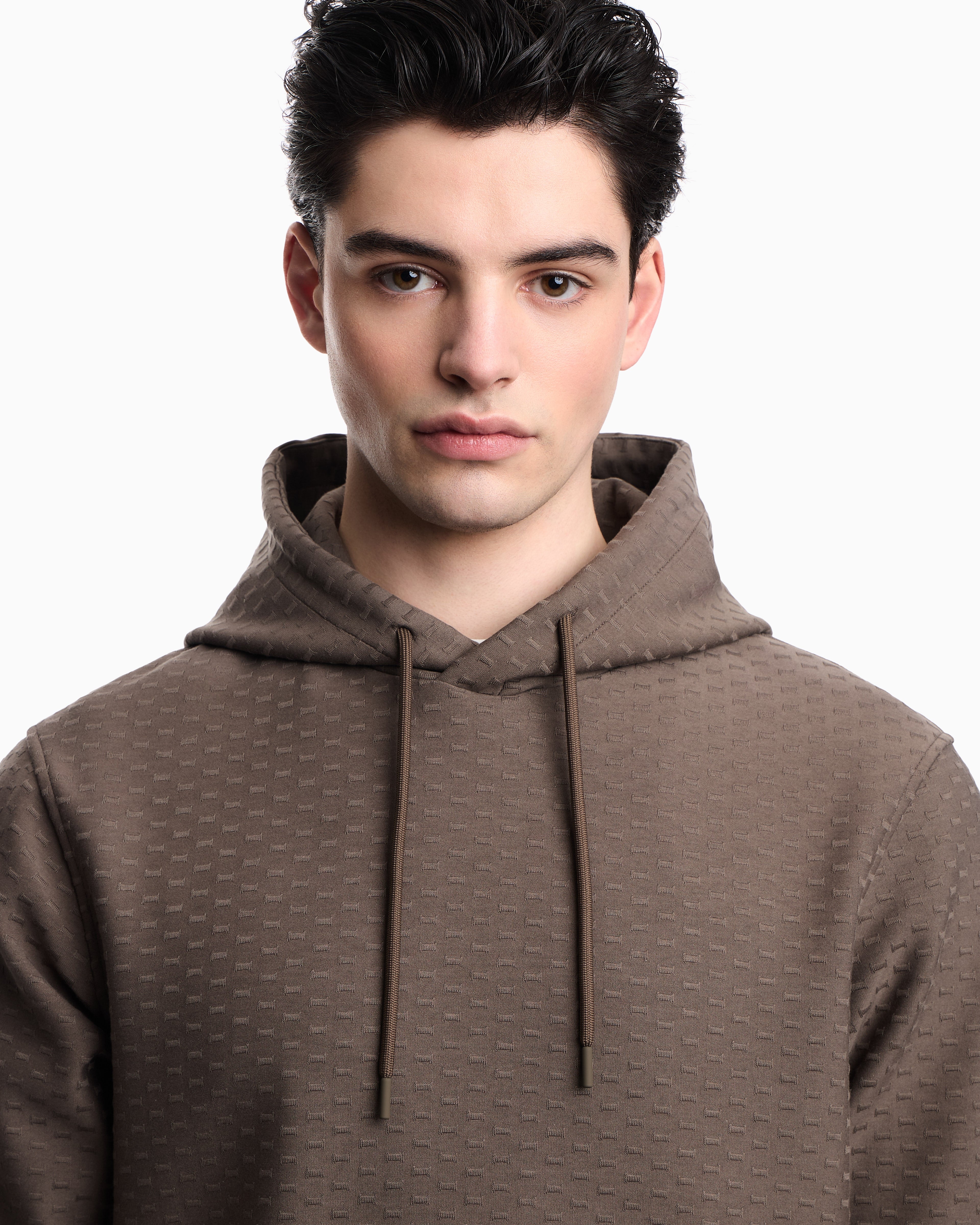 Emporio Armani Jacquard jersey hooded sweatshirt with all-over micro eagle