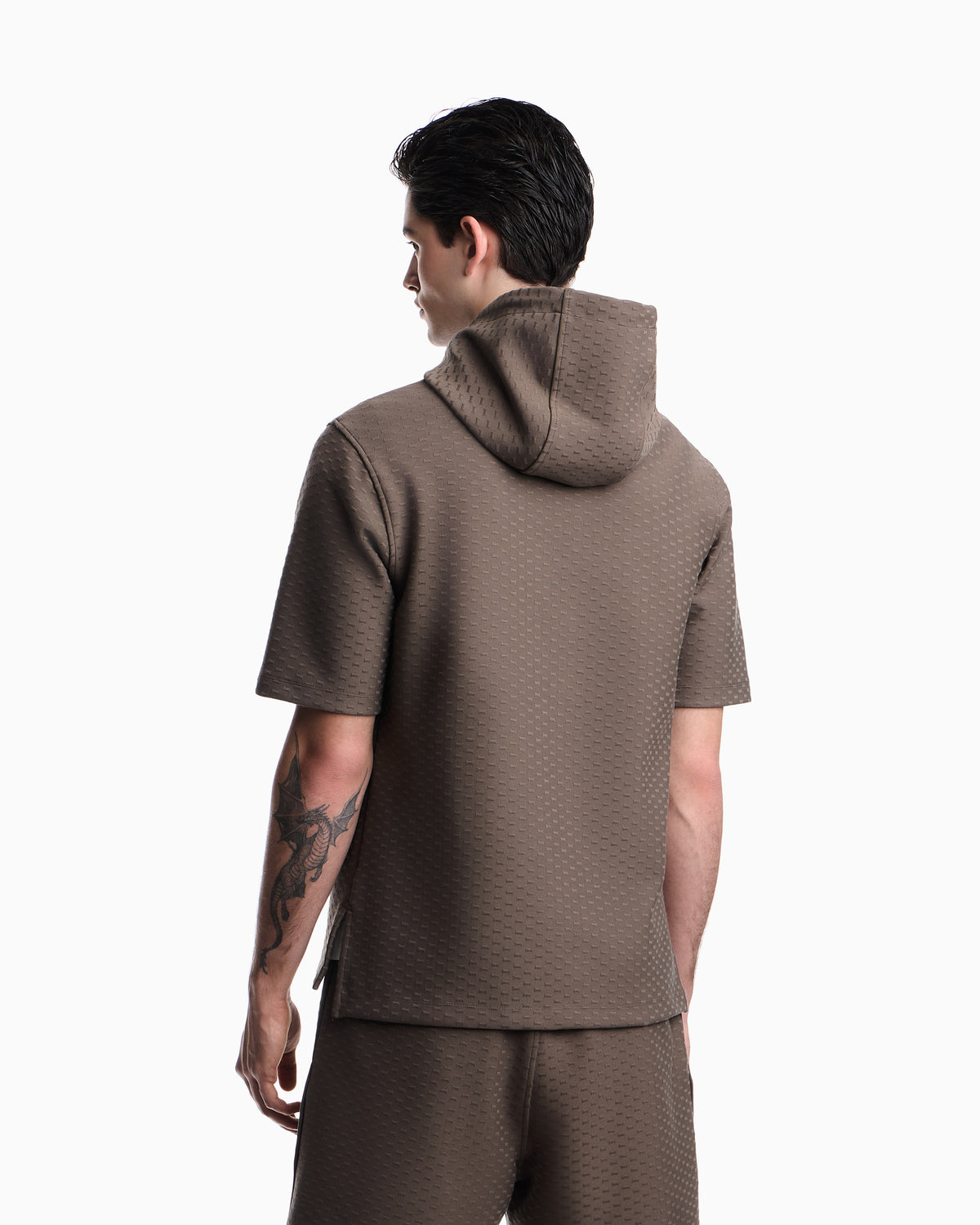 Emporio Armani Jacquard jersey hooded sweatshirt with all-over micro eagle
