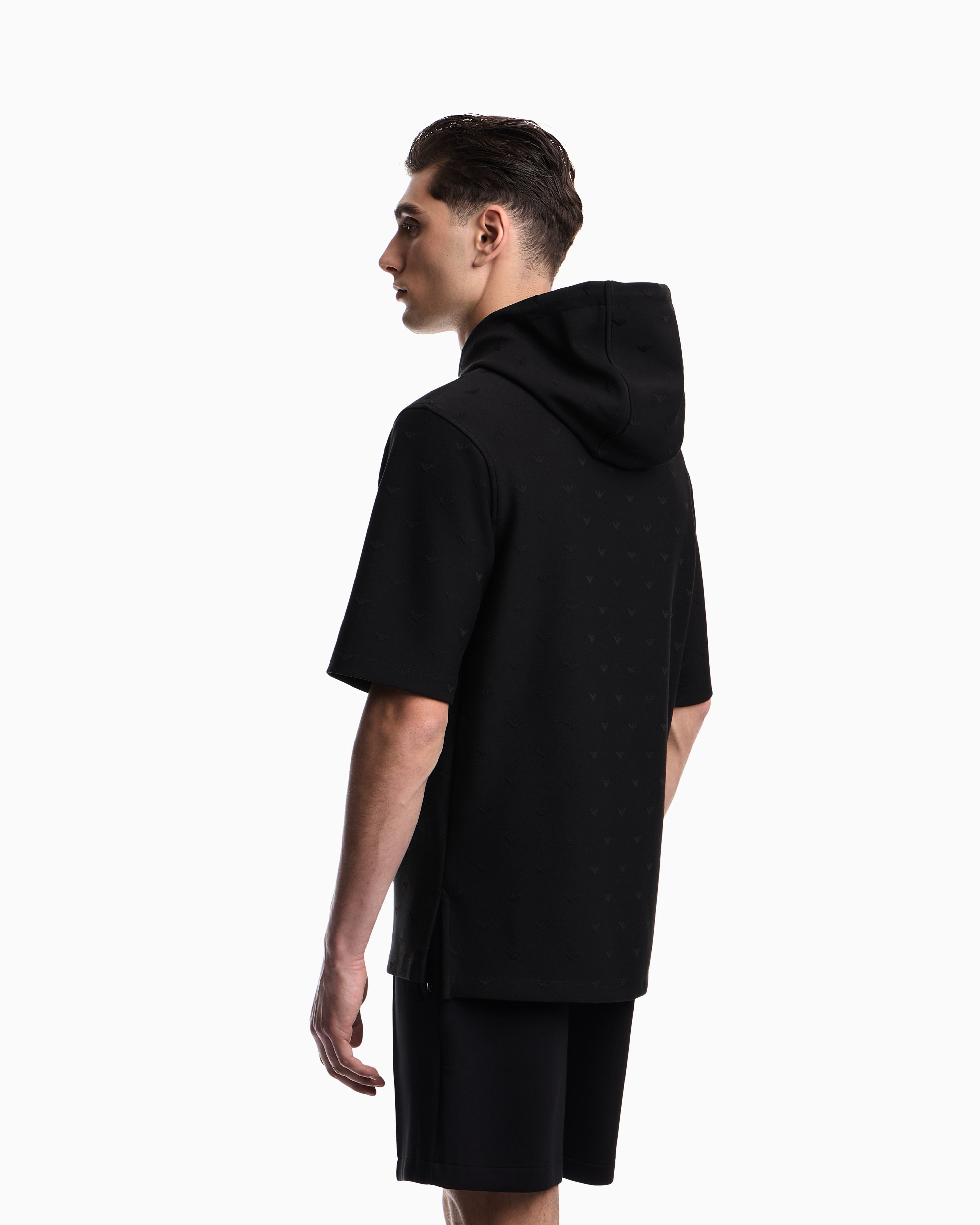 Emporio Armani Jacquard jersey hooded sweatshirt with all-over micro eagle