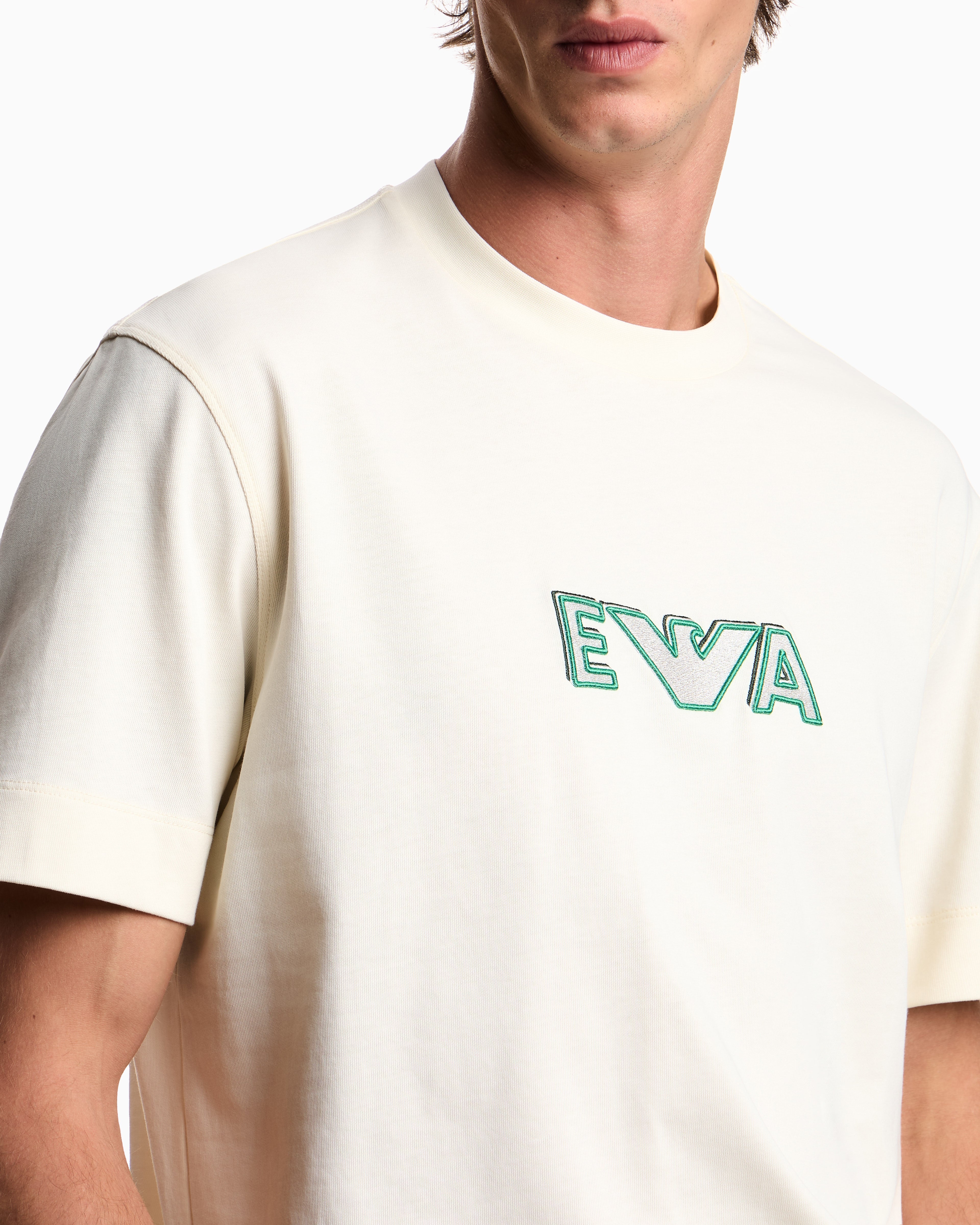 Emporio Armani Heavy jersey T-shirt with metal logo embroidery