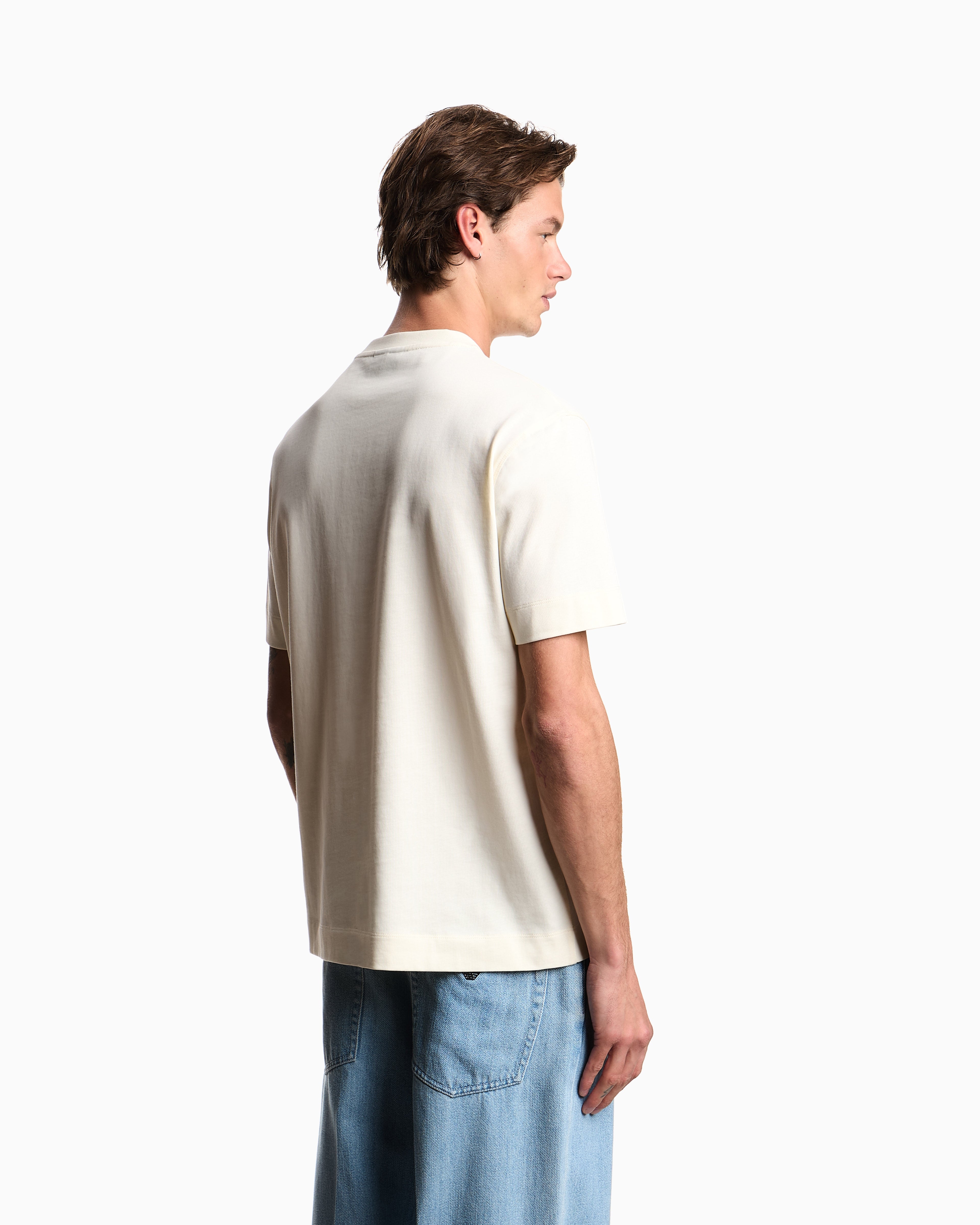 Emporio Armani Heavy jersey T-shirt with metal logo embroidery