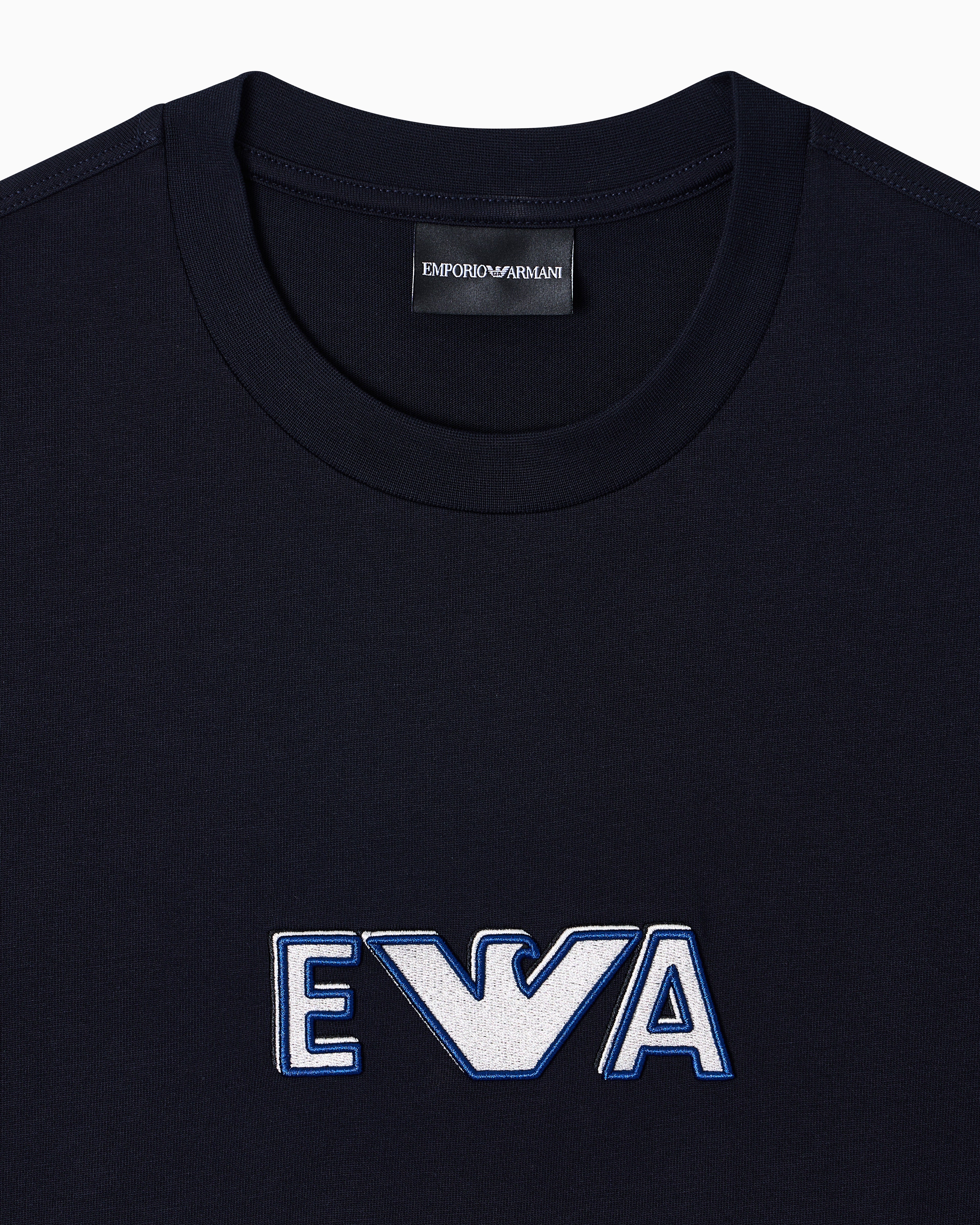 Emporio Armani Heavy jersey T-shirt with metal logo embroidery