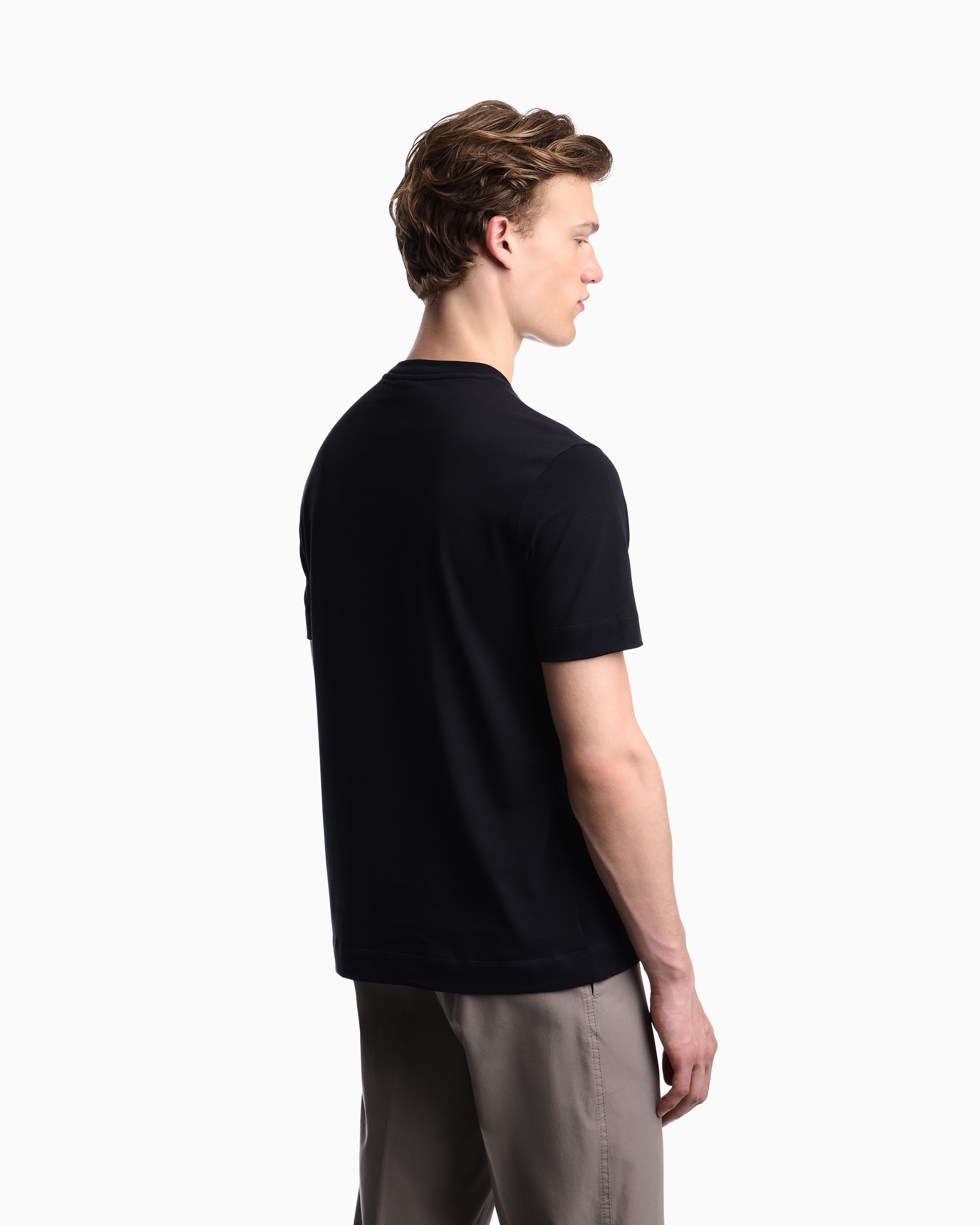 Emporio Armani Heavy jersey T-shirt with metal logo embroidery